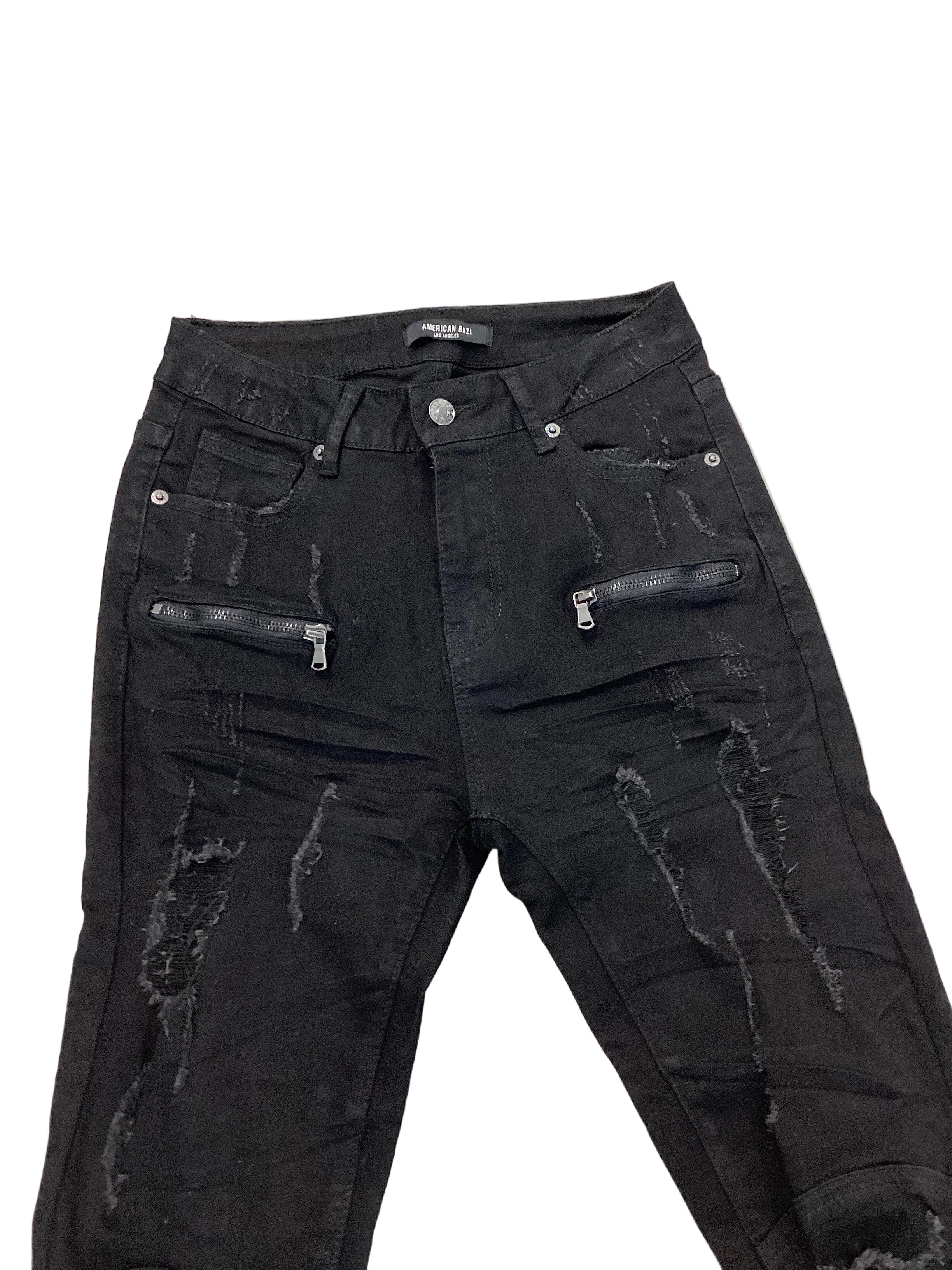 Distressed Skinny Jeans With Zipper Pockets - Closet Space