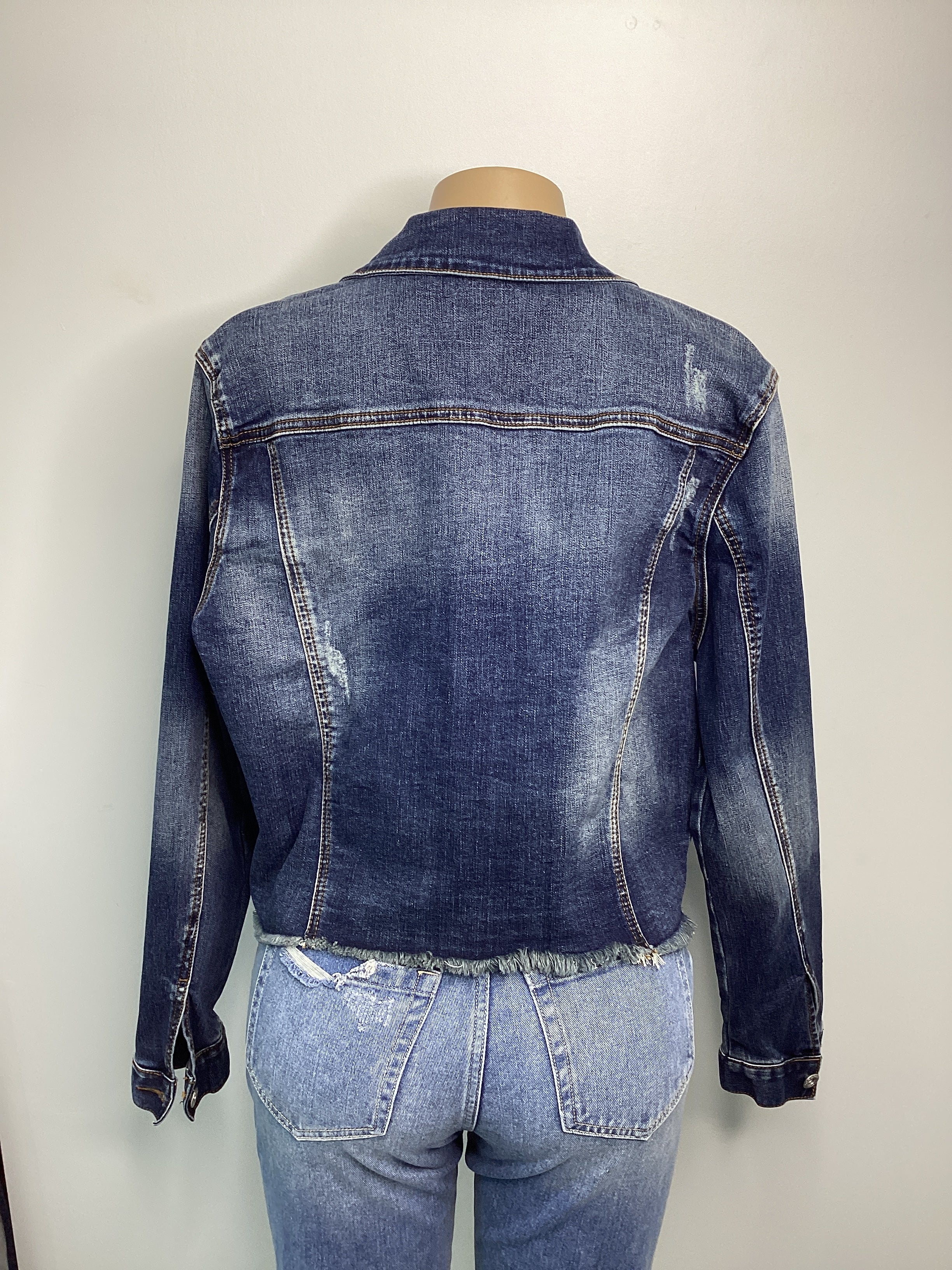 Medium Wash Frayed Hem Jean Jacket - Closet Space