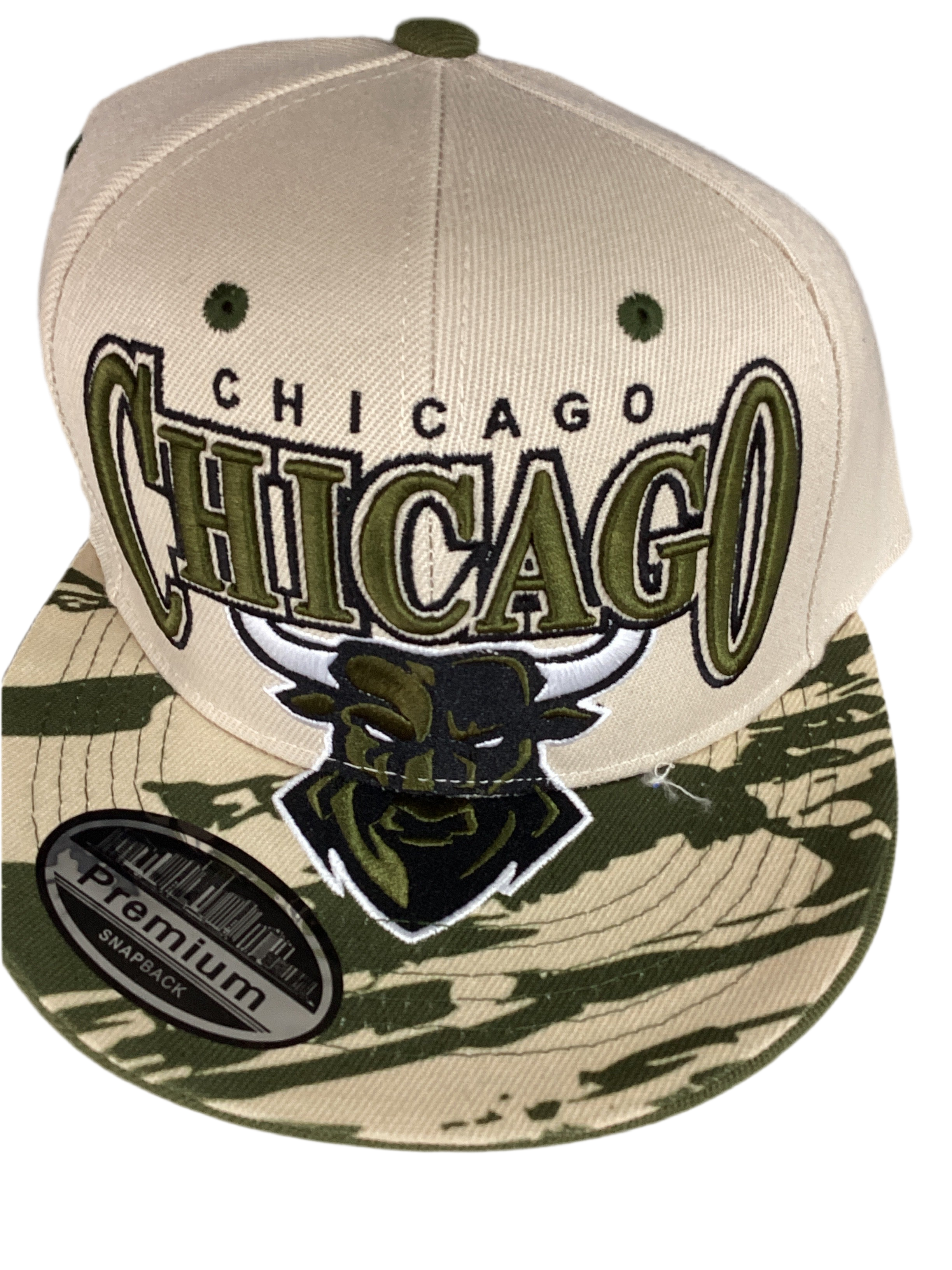 Chicago Camo Bull Embroidered Snapback Hat