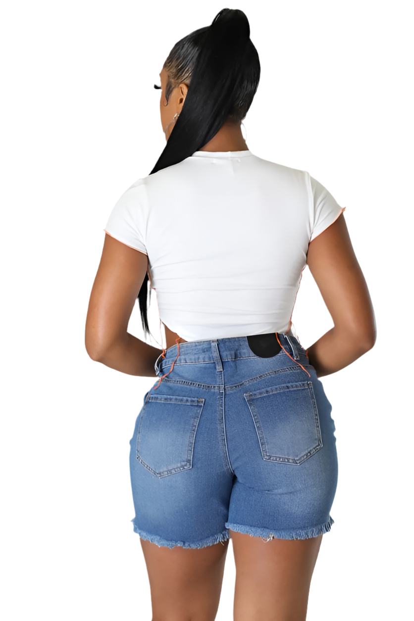 Frayed Hem Denim Shorts