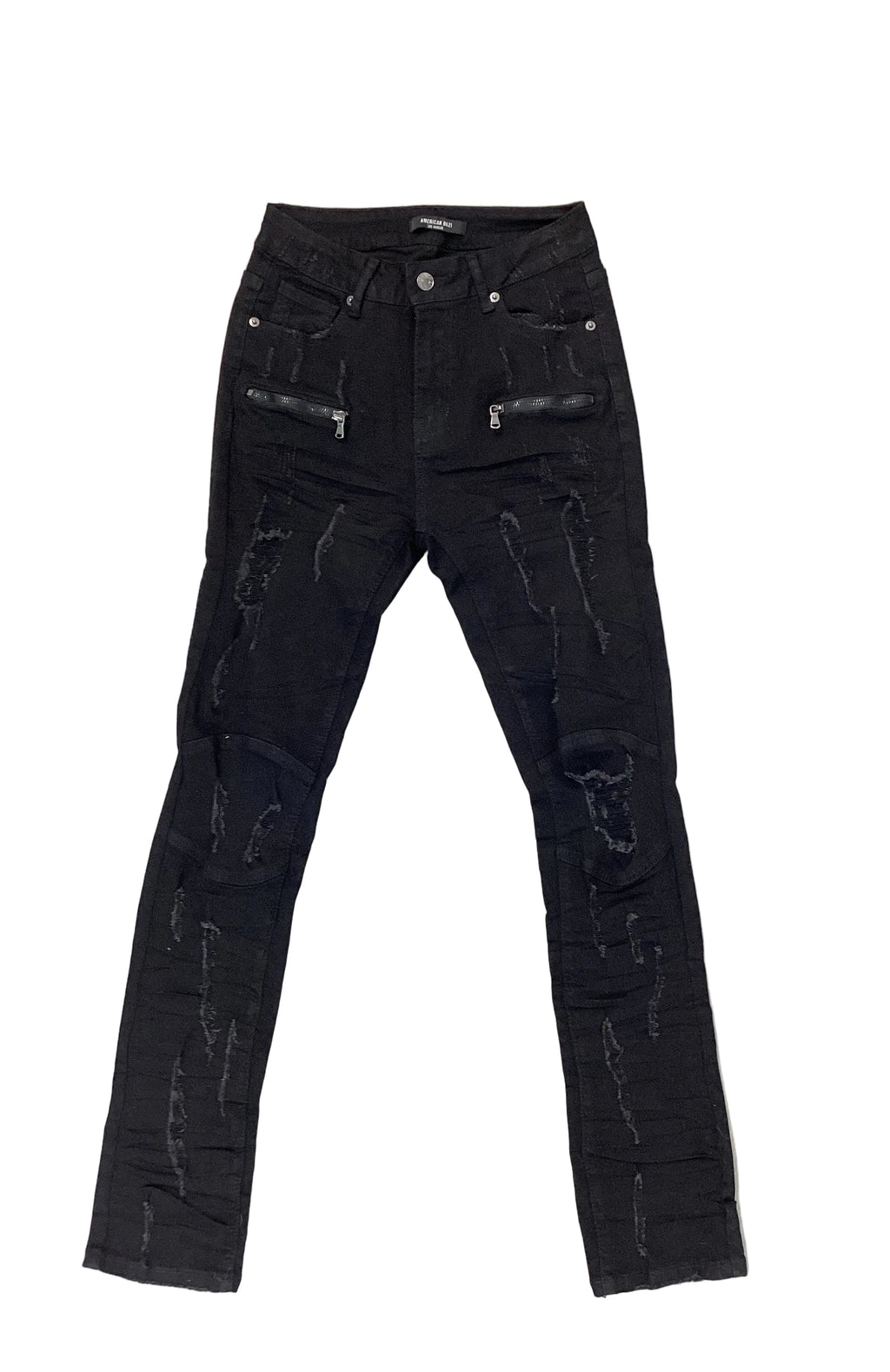 Distressed Skinny Jeans With Zipper Pockets - Closet Space