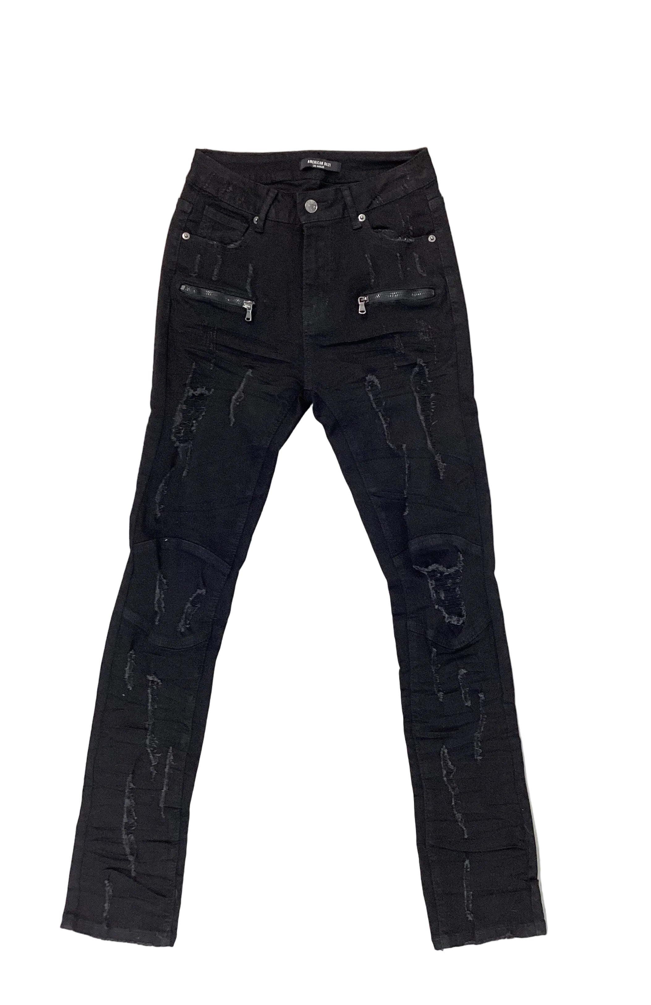 Distressed Skinny Jeans With Zipper Pockets - Closet Space