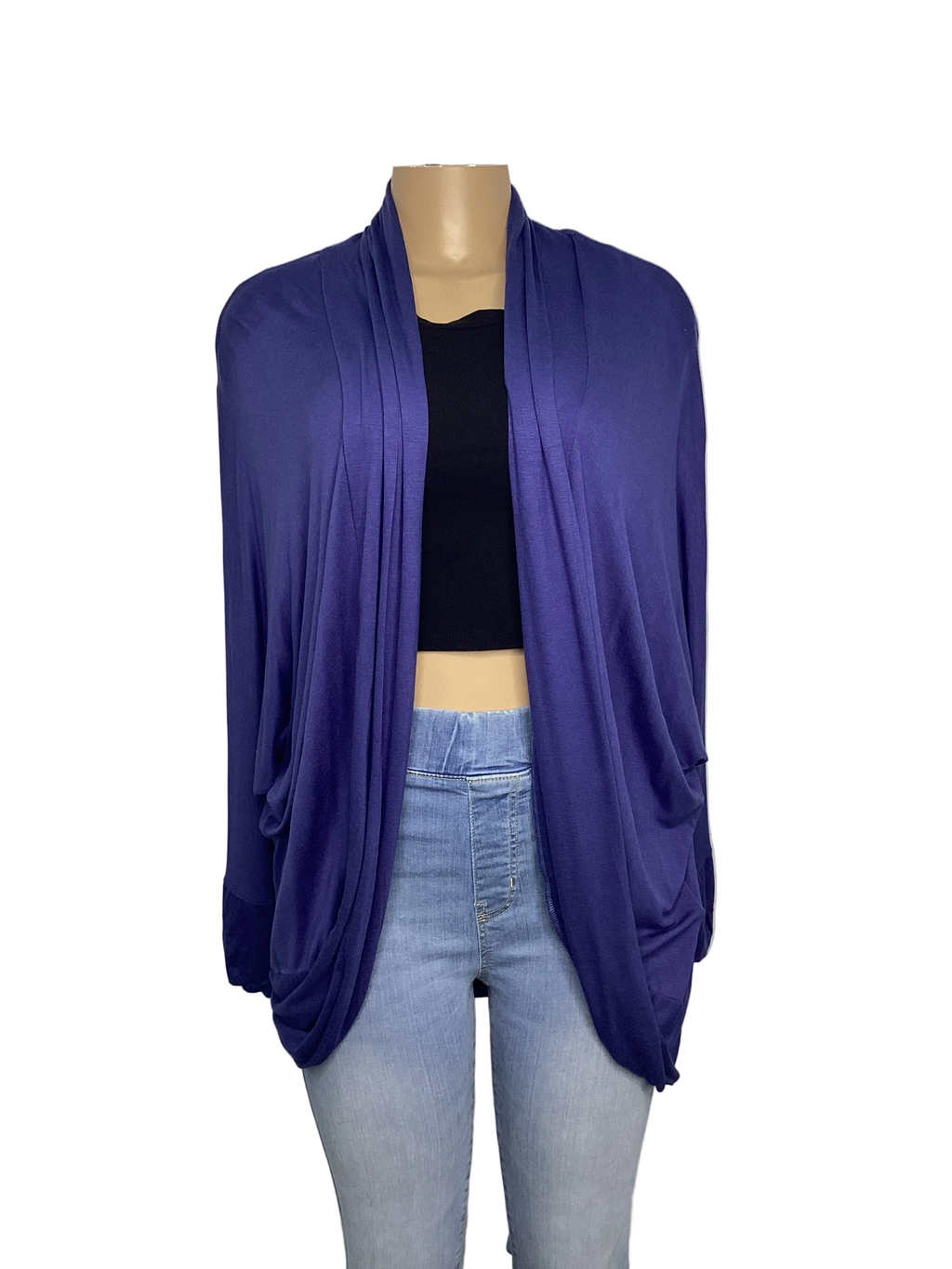 Curvy - Dolmen Sleeves Round Hem Cardigan