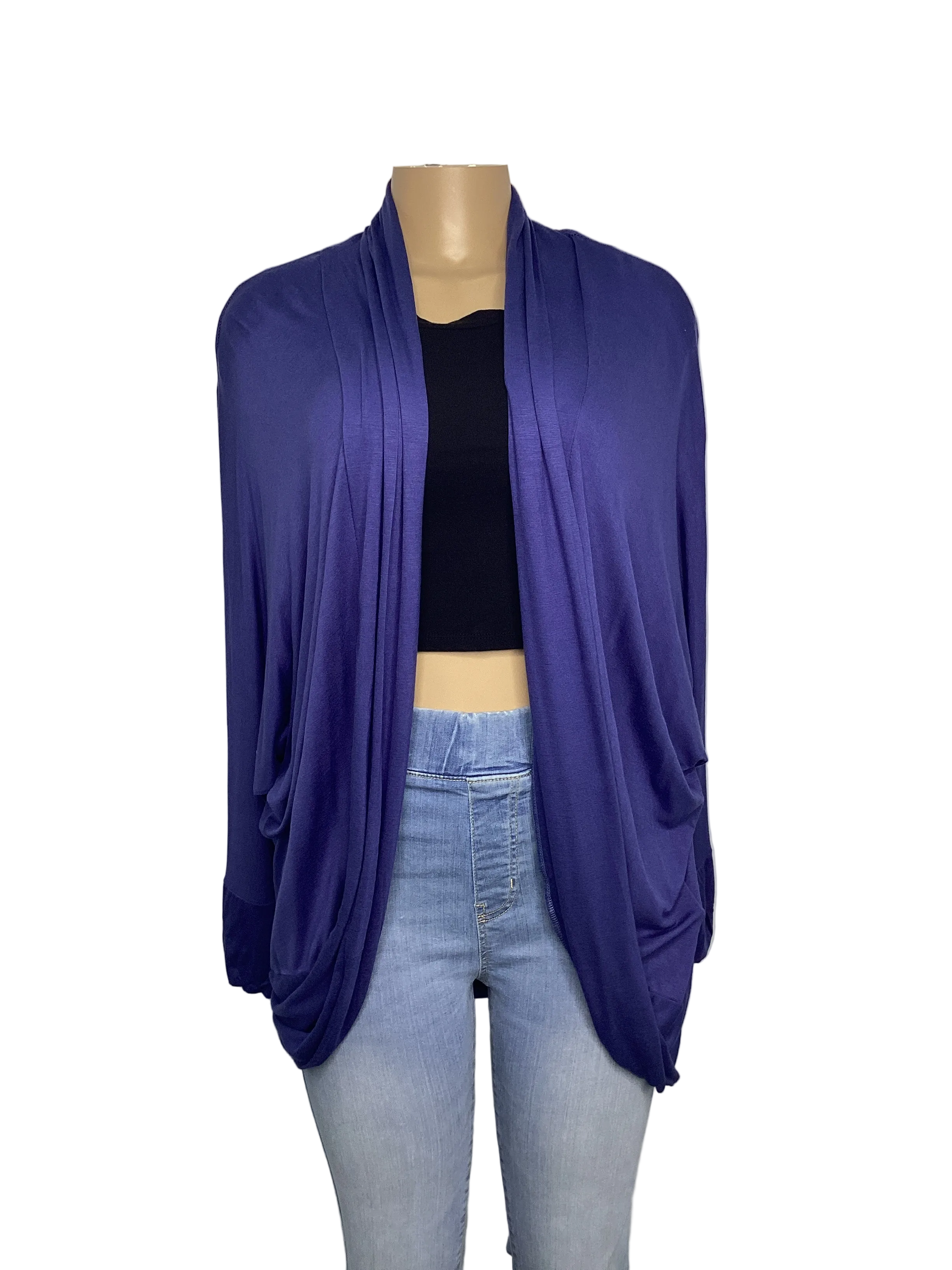 Curvy - Dolmen Sleeves Round Hem Cardigan