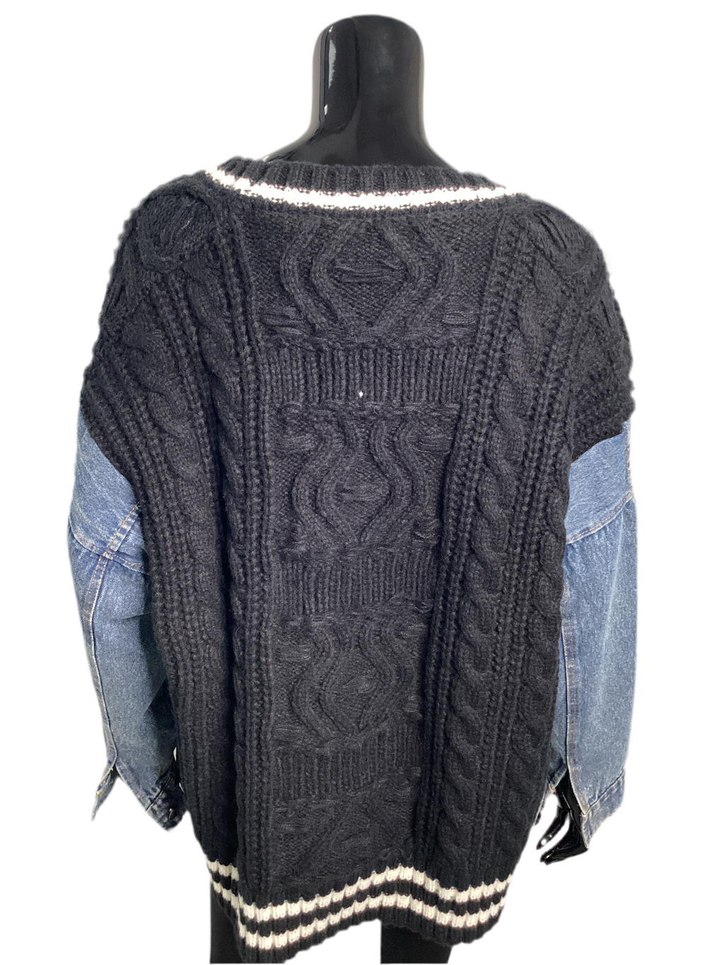 Denim Pocket 3 Button Cardigan Sweater