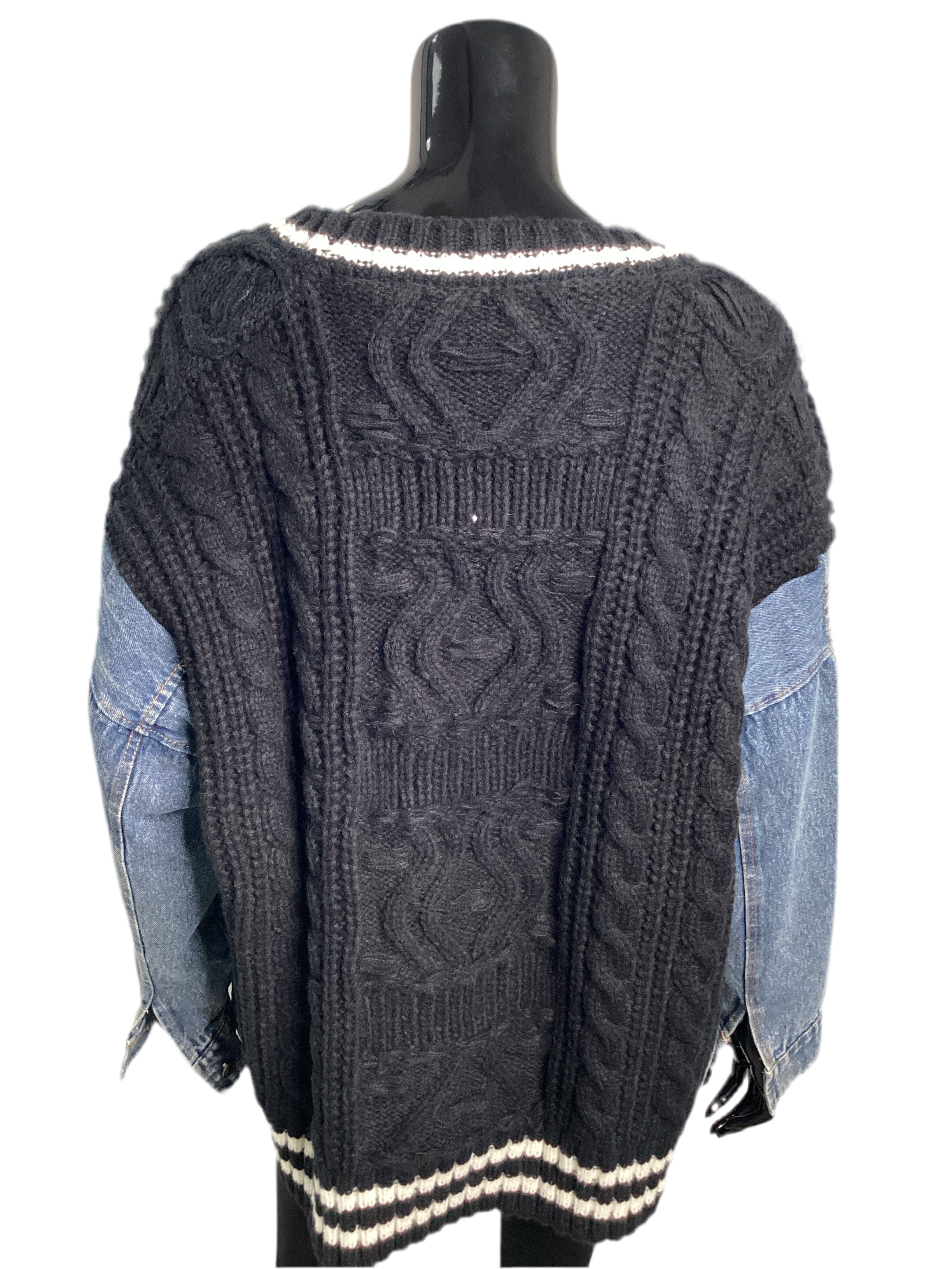 Denim Pocket 3 Button Cardigan Sweater