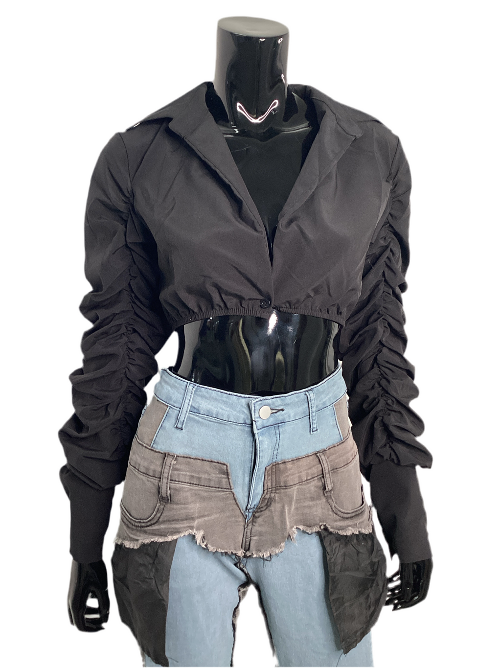 Cropped Collar Top With Stacked Sleeve