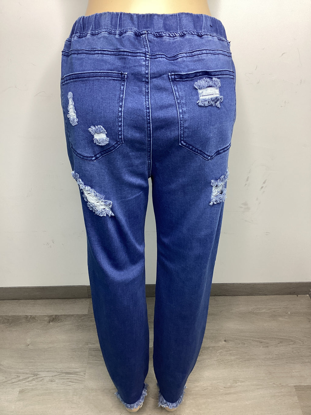 Curvy - High Wasted Distressed Denim Jogger - Closet Space