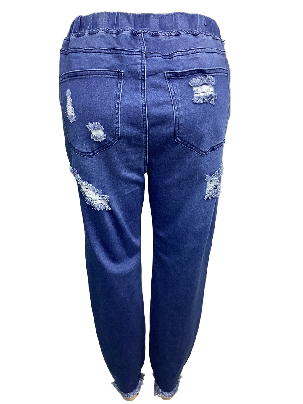 Curvy - High Wasted Distressed Denim Jogger
