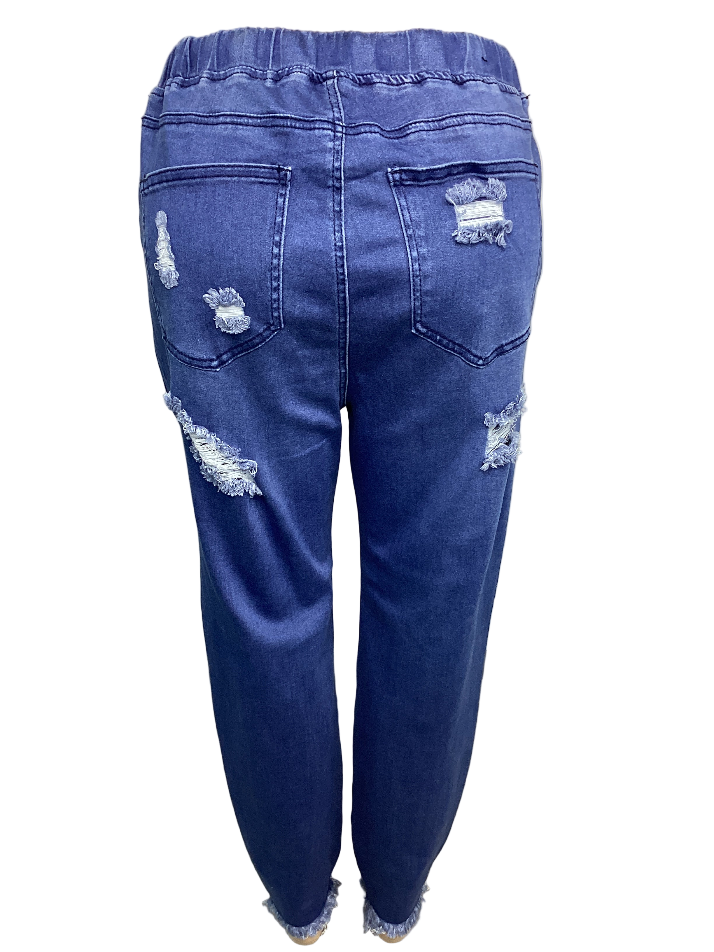 Curvy - High Wasted Distressed Denim Jogger