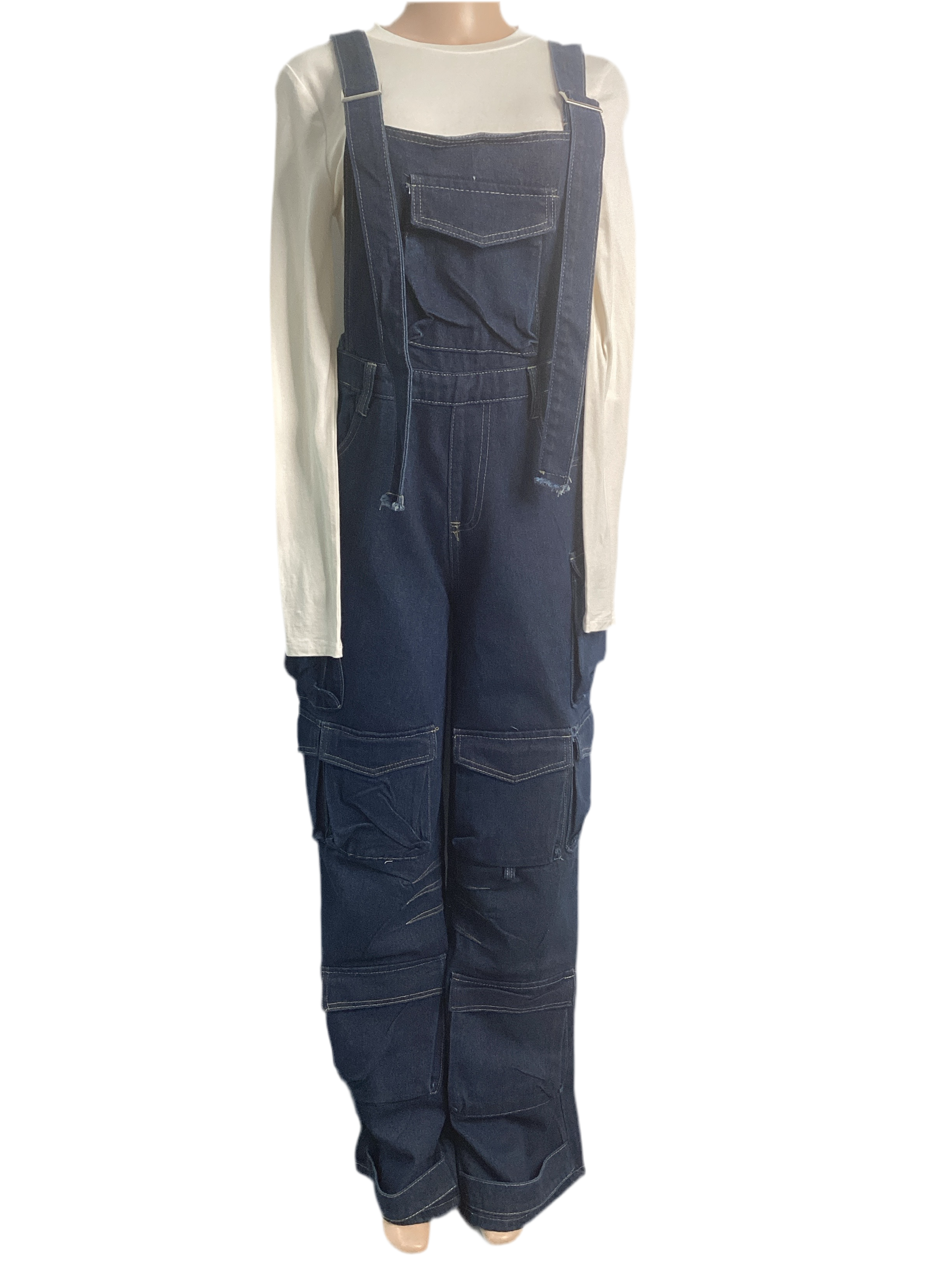 Denim Trendy Cargo Overalls