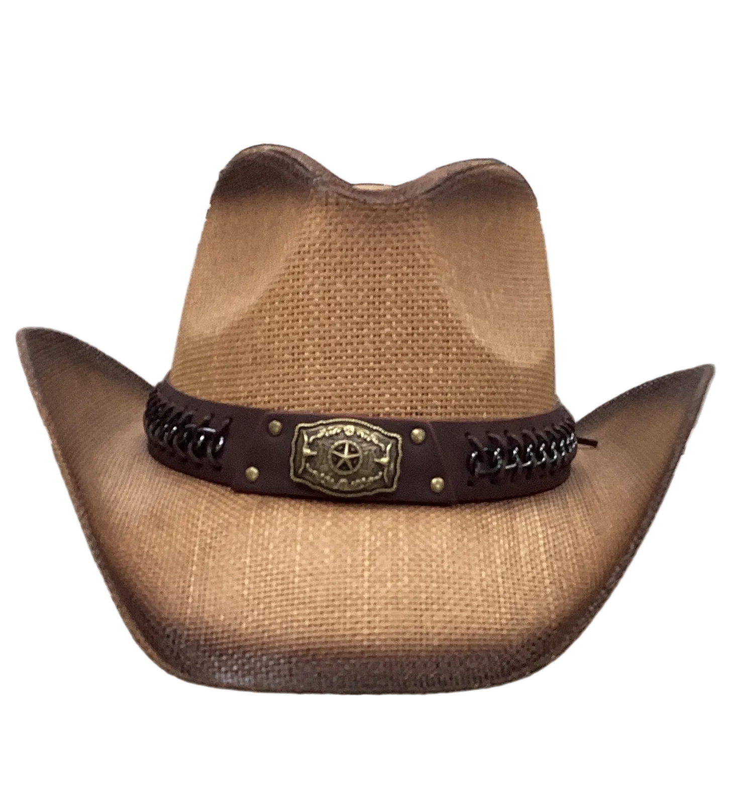Western Rodeo Straw Cowboy Hat With Star Badge Trim