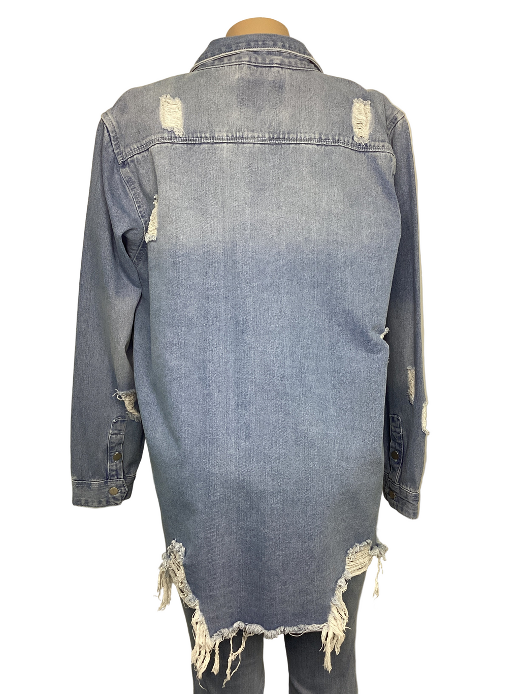 Curvy - Distressed Denim Shirt
