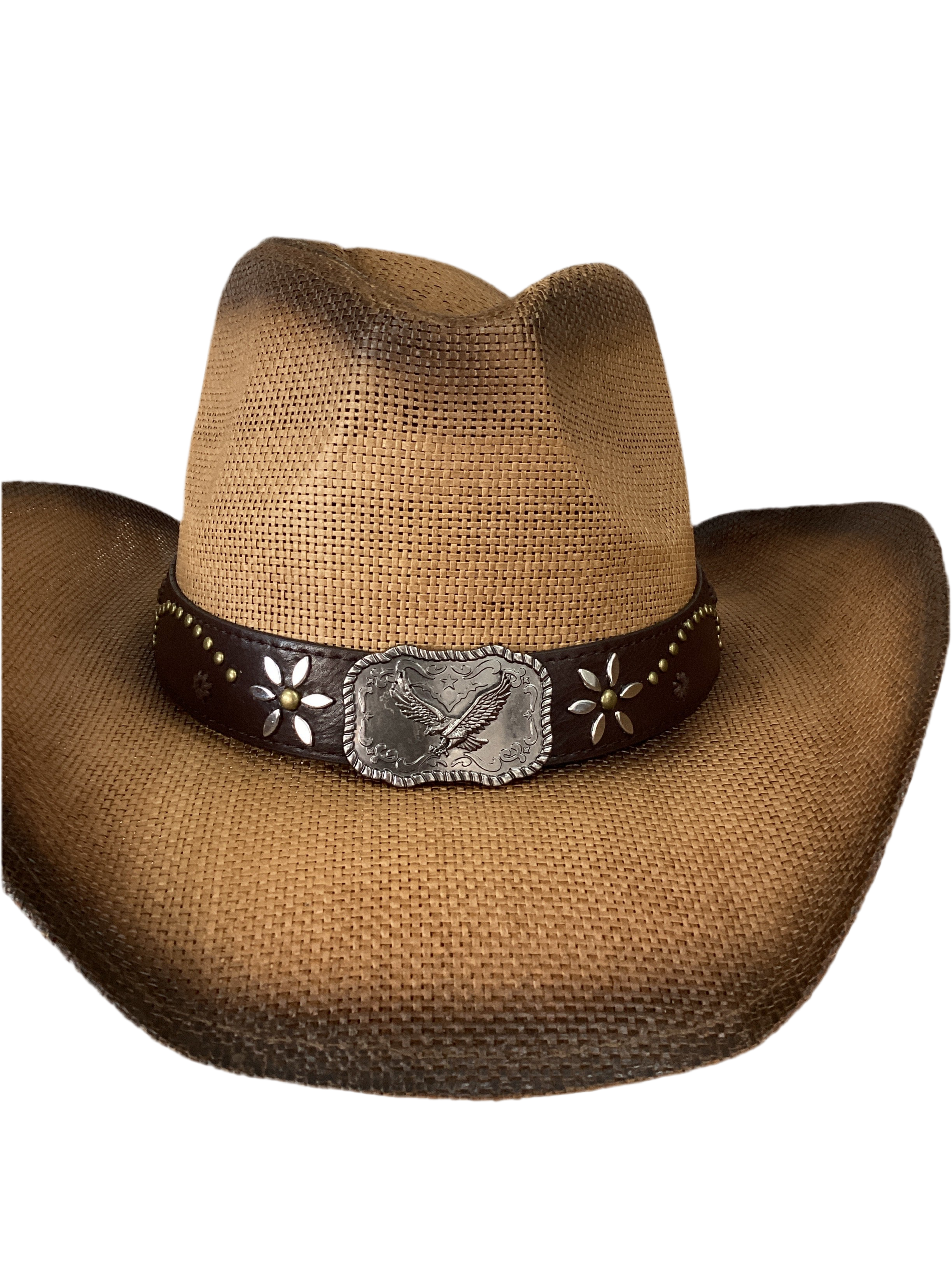 Western Straw Cowboy Hat With Eagle Emblem
