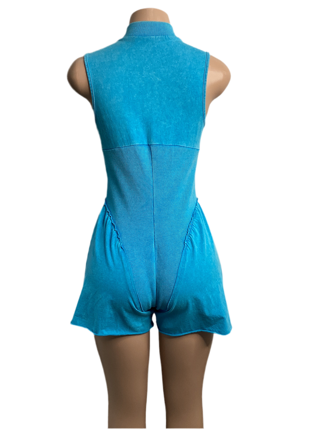 Washed Short Romper With Zipper