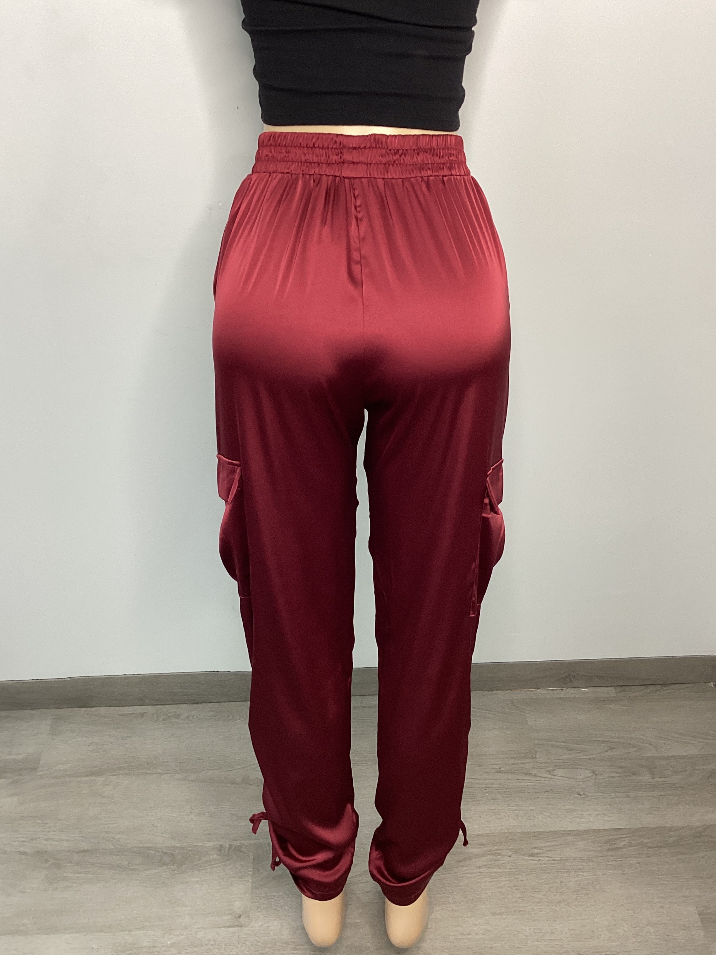 Satin Ruched Cargo Jogger Pants - Closet Space