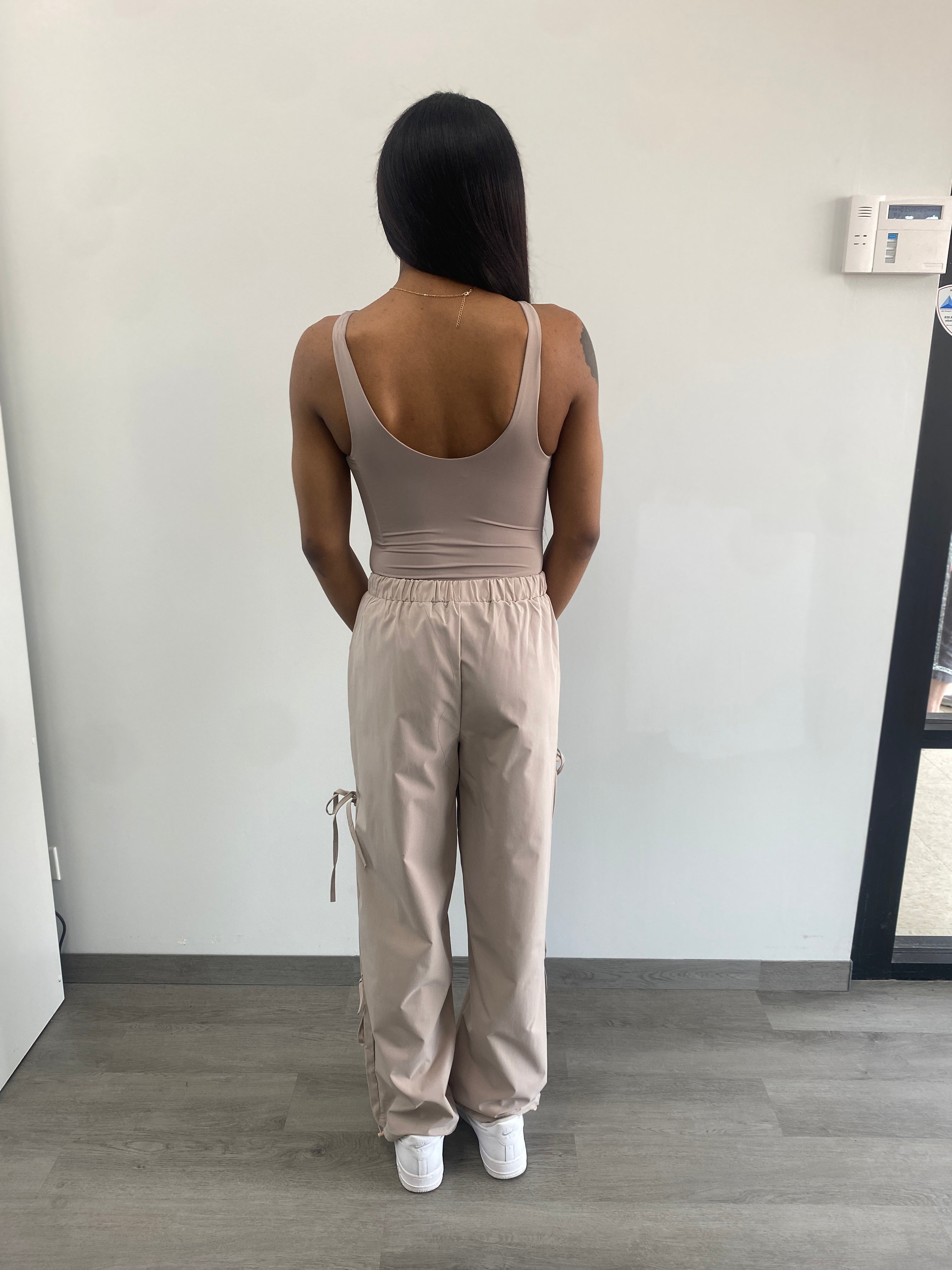 Bow-Accent Utility Parachute Pant