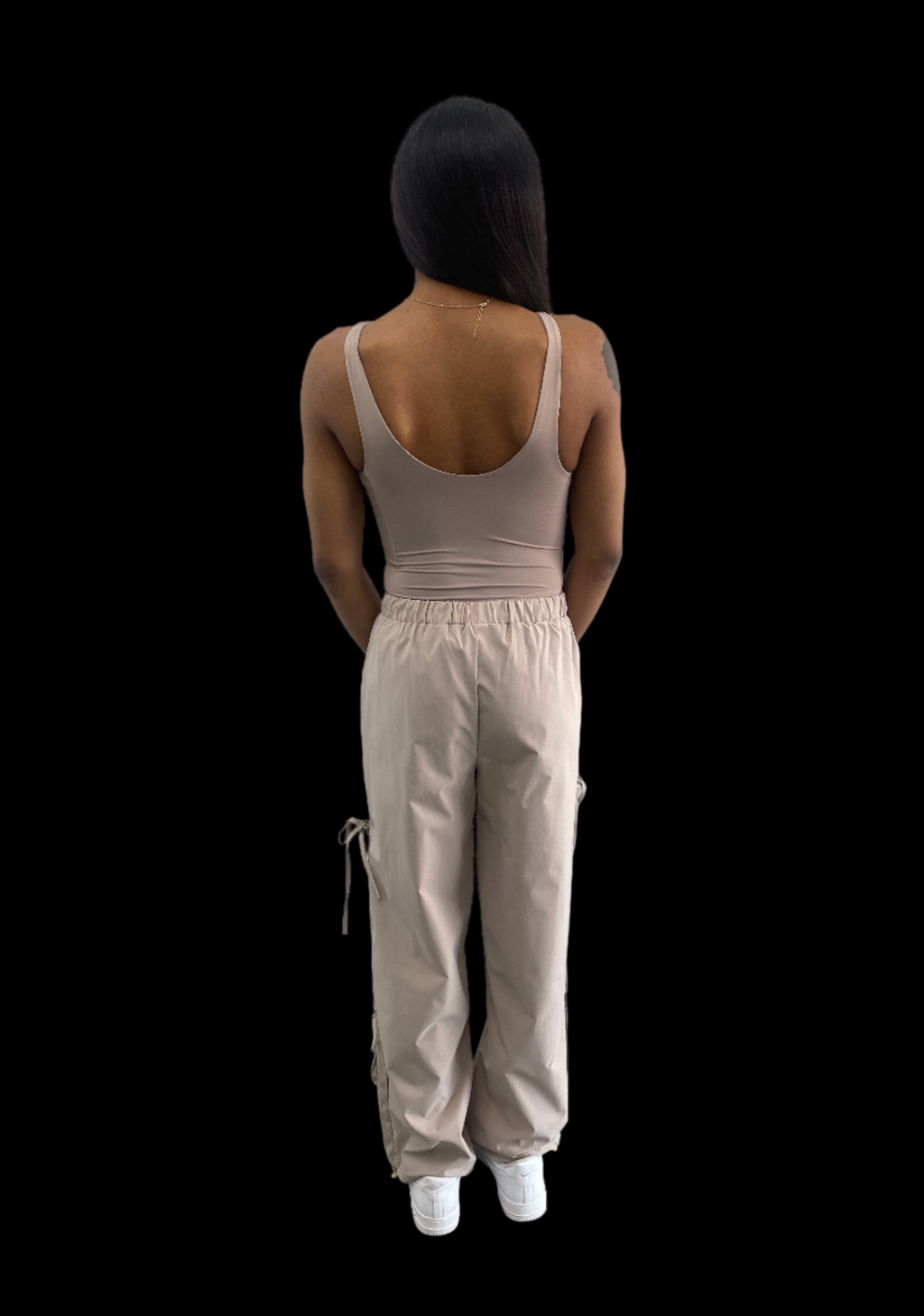 Bow-Accent Utility Parachute Pant