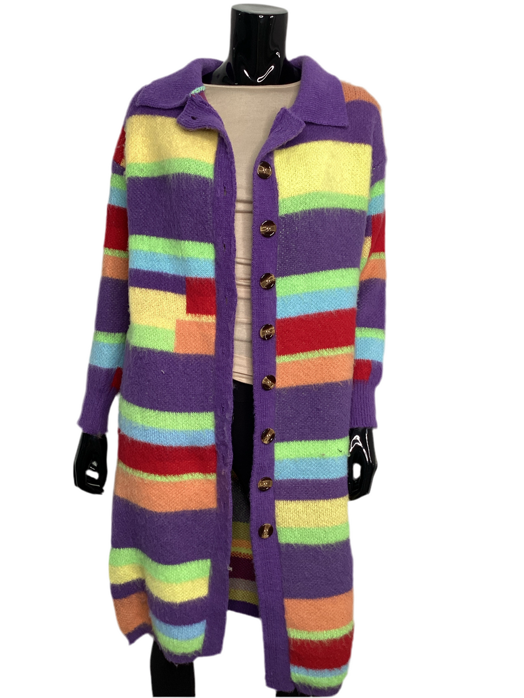 Multi Color Stripped Long Cardigan