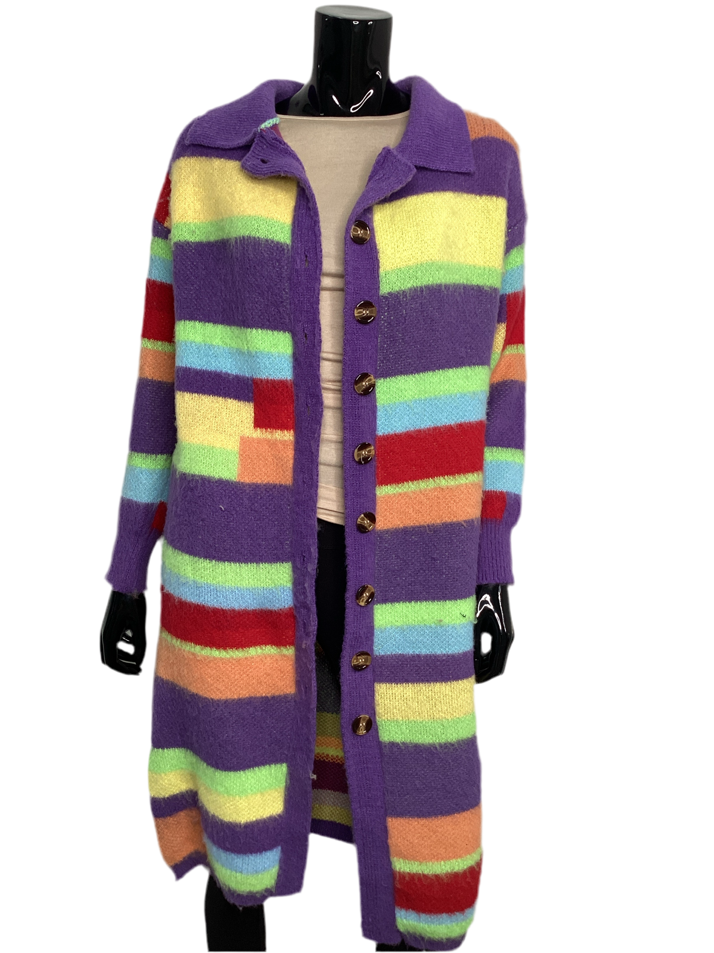 Multi Color Stripped Long Cardigan