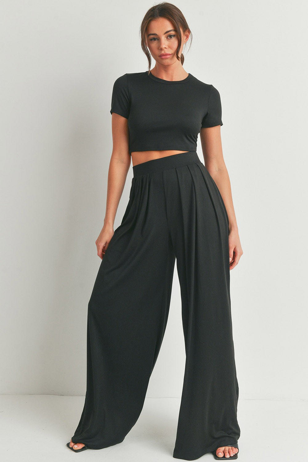 Crop Top and Wide Leg Palazzo Pants Set
