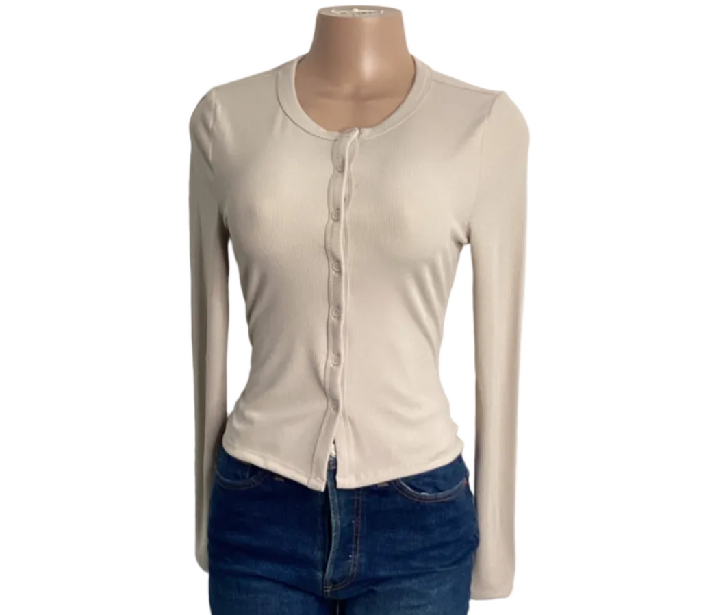 Ribbed Henley Long Sleeve Top