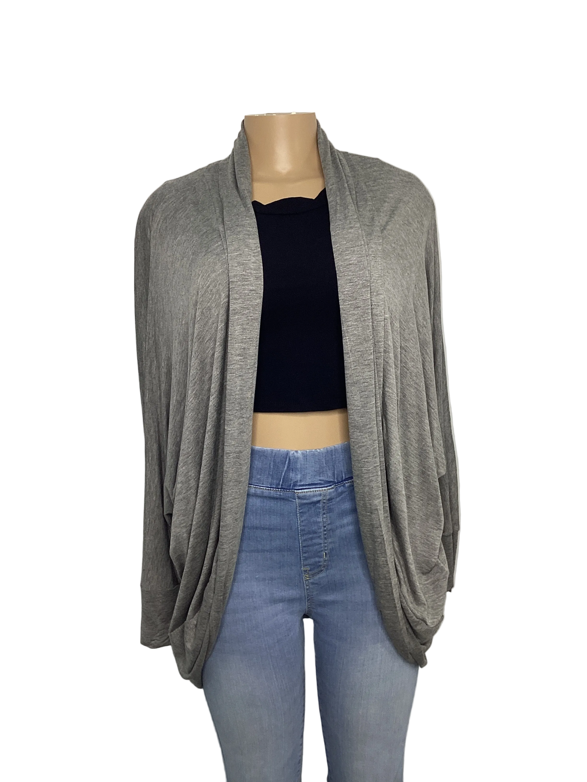 Curvy - Dolmen Sleeves Round Hem Cardigan