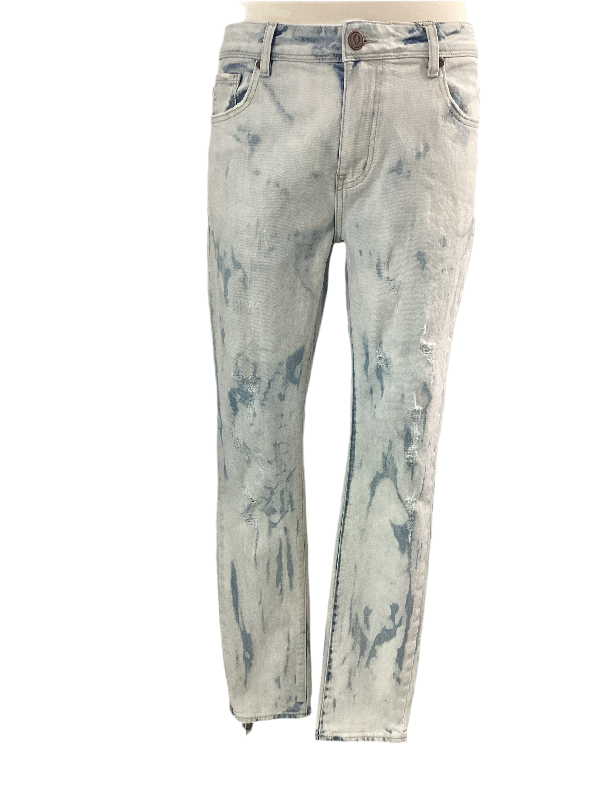 Qualified Denim Acid Wash Rips And Tears Jeans