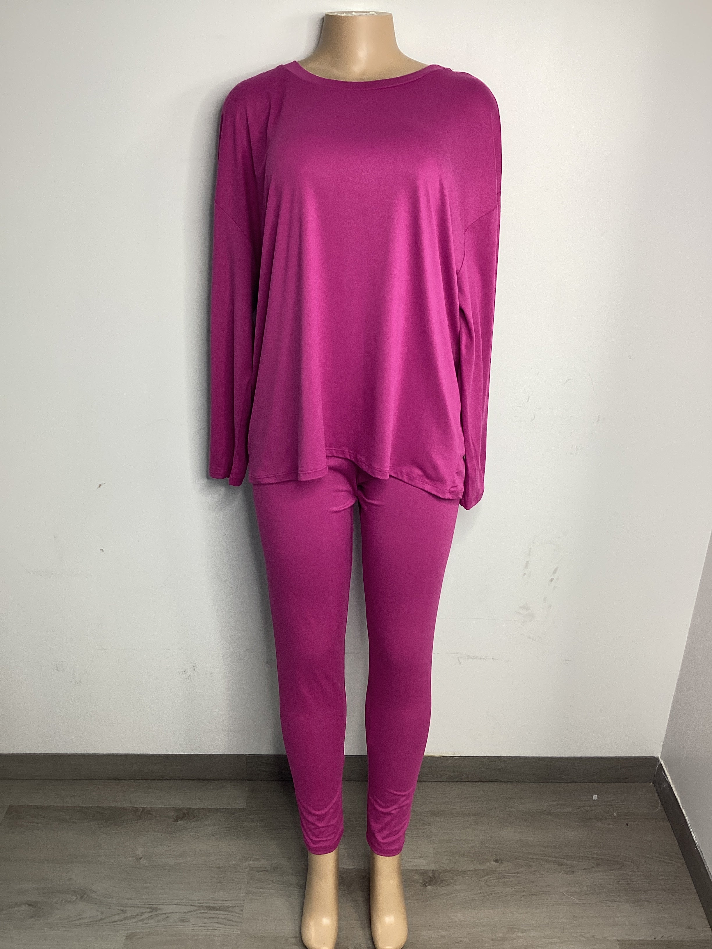 Curvy - Solid Long Sleeve Top & Legging Set - Closet Space