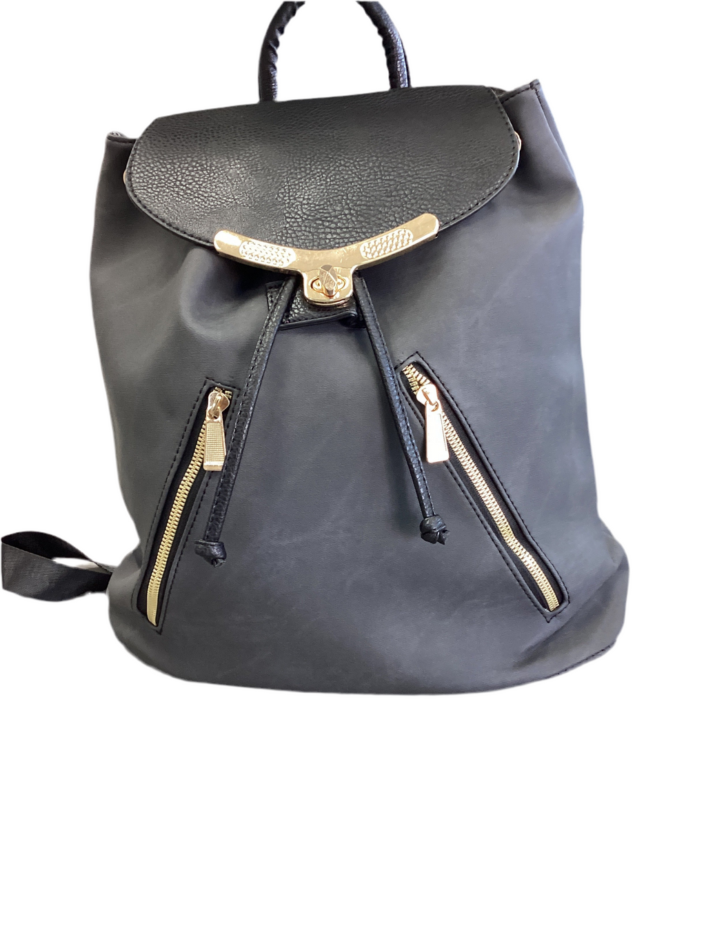 Convertible Flap Top Backpack with Gold Zipper Detail