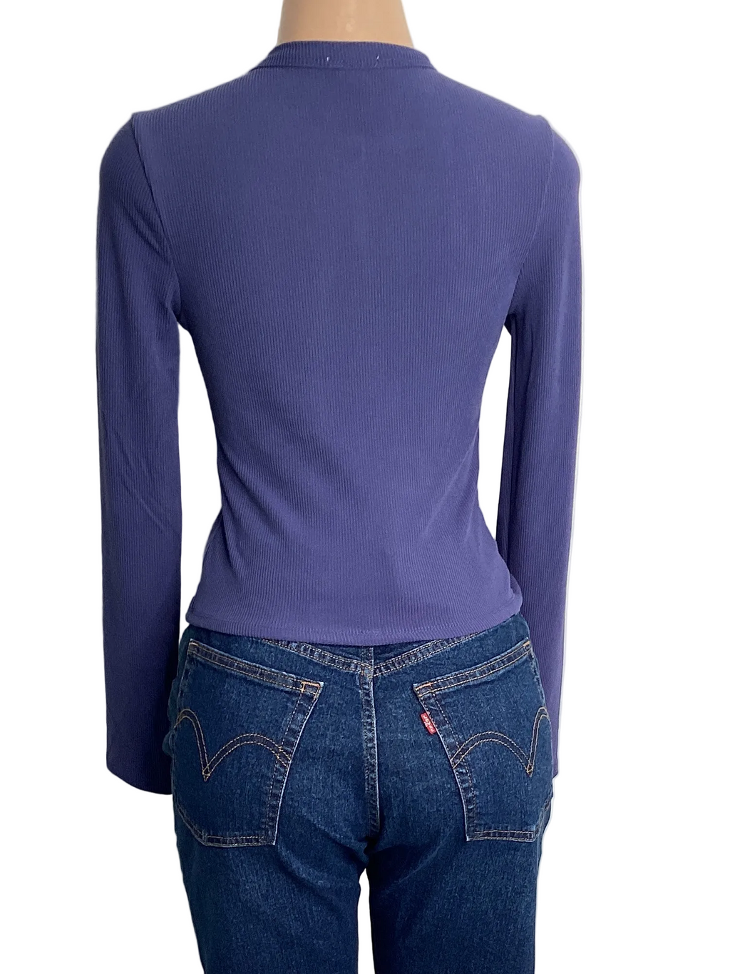 Ribbed Henley Long Sleeve Top