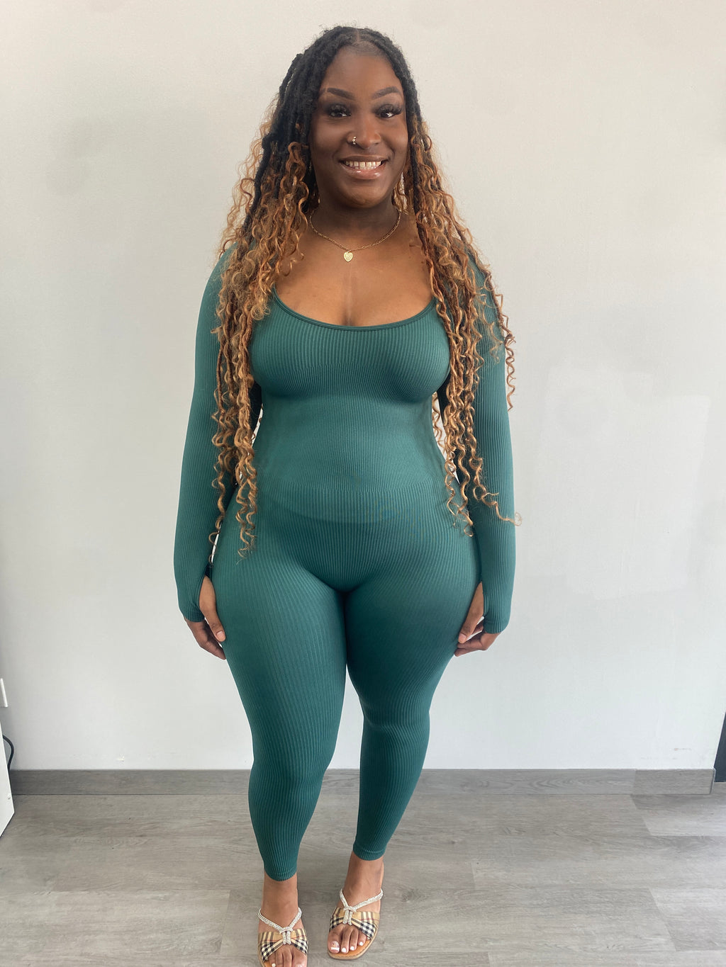 Fitted Seamless Ribbed Long Sleeve Jumpsuit