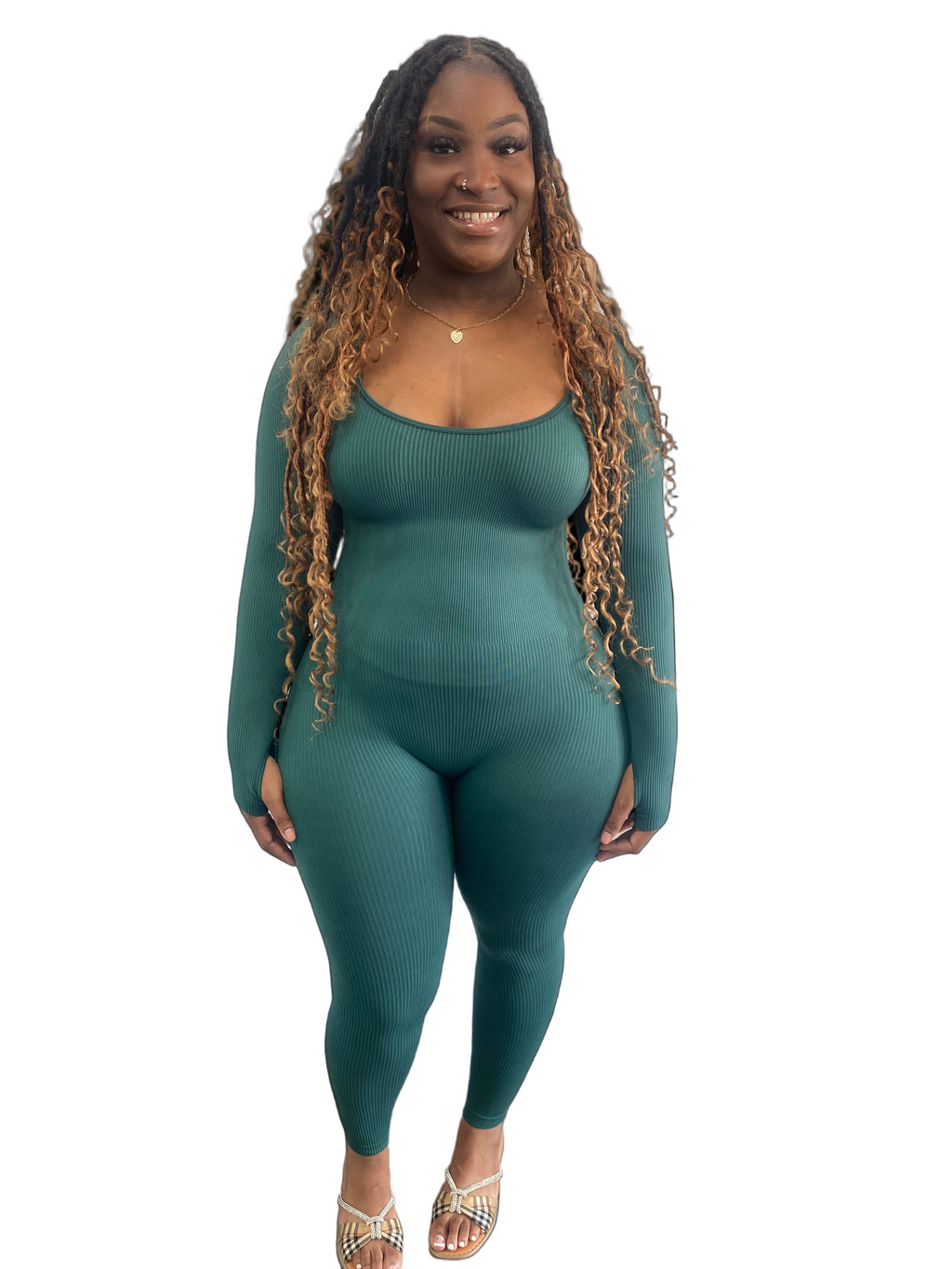 Fitted Seamless Ribbed Long Sleeve Jumpsuit