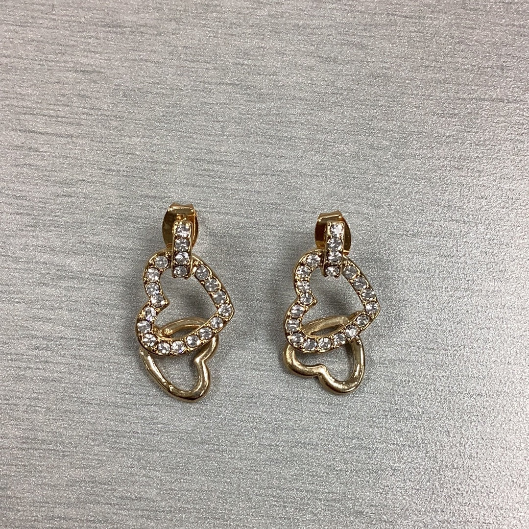 Double Heart Rhinestone Earrings - Closet Space
