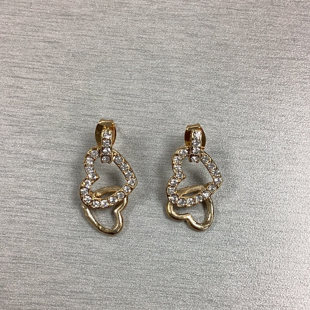 Double Heart Rhinestone Earrings - Closet Space