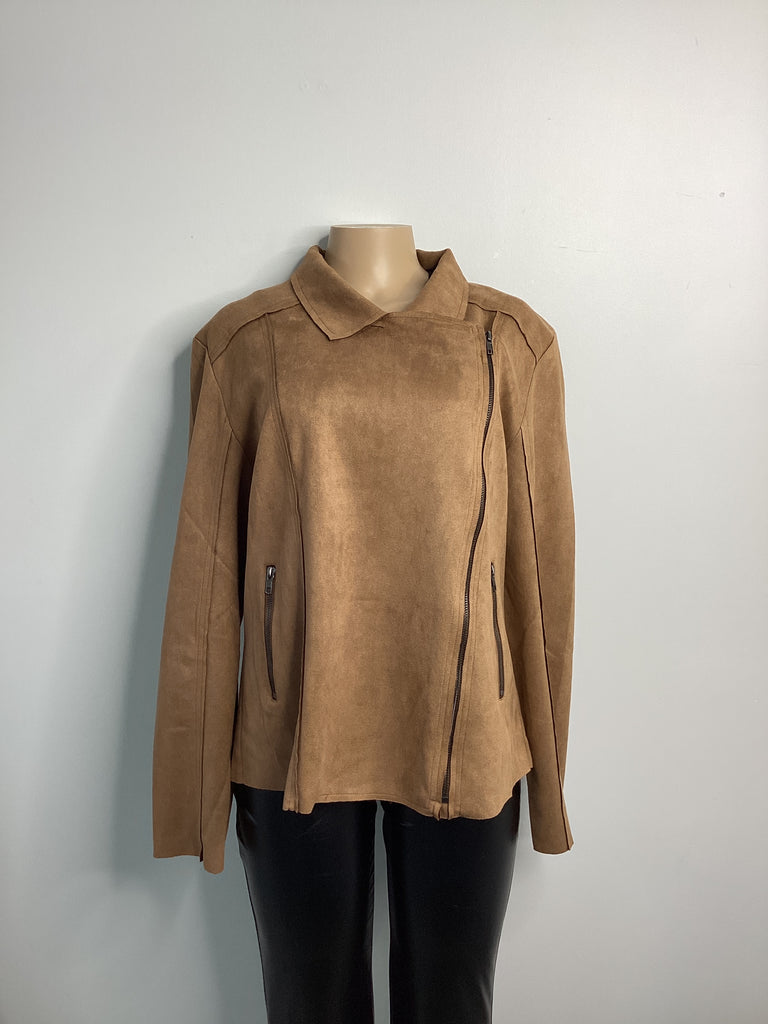 Solid Suede Rider Jacket w/ Zip Front & Pockets - Closet Space