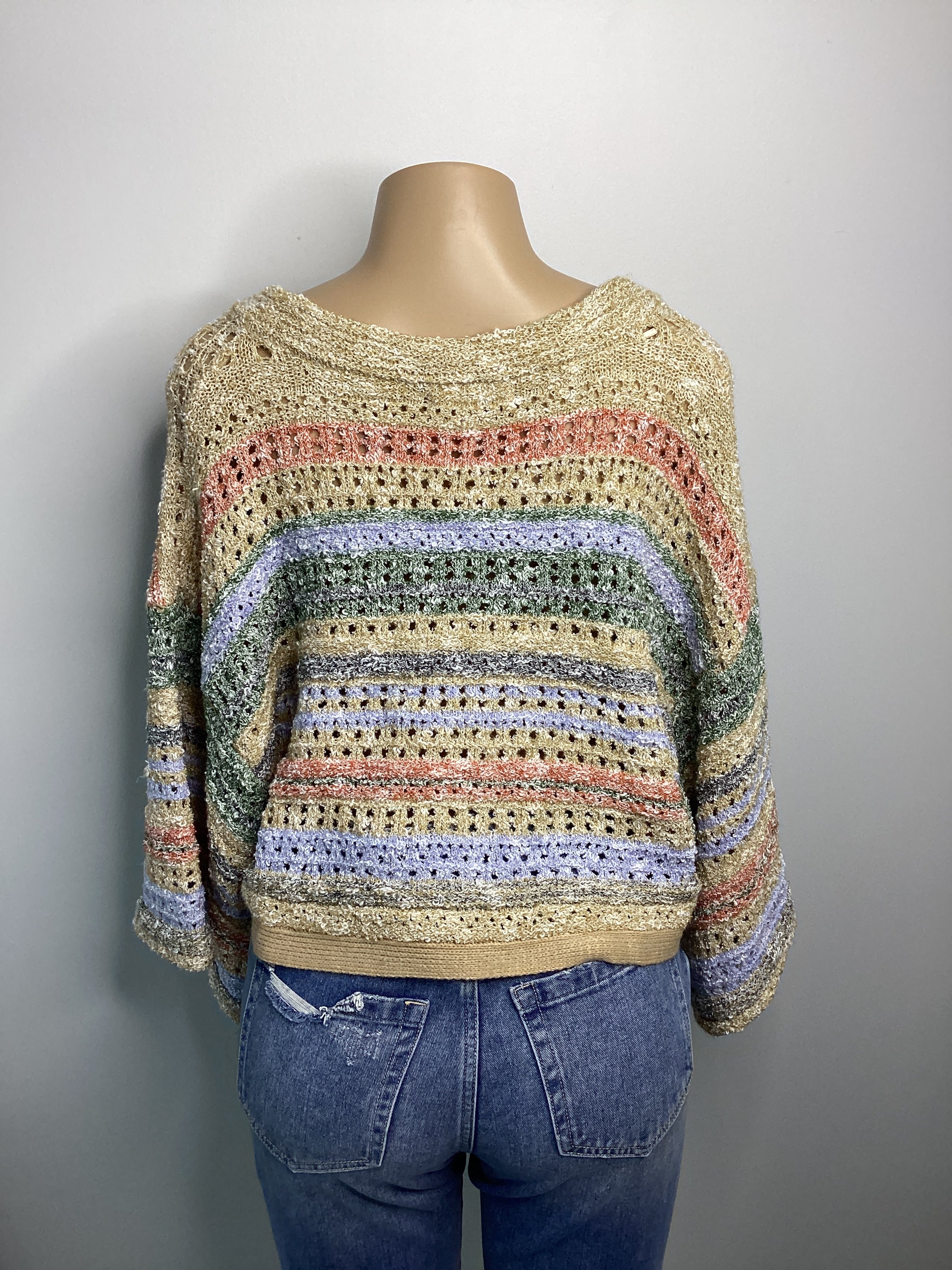 Stripe V Neck Wide Sleeve Sweater - Closet Space