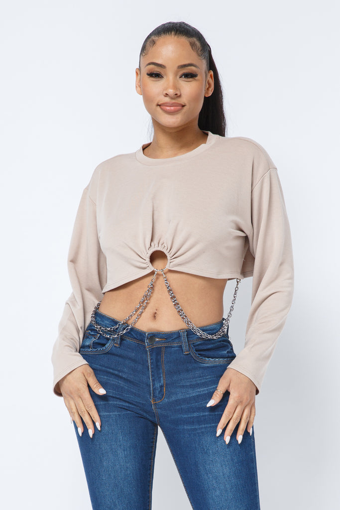 Chained O-Ring Long Sleeve Crop Top - Closet Space