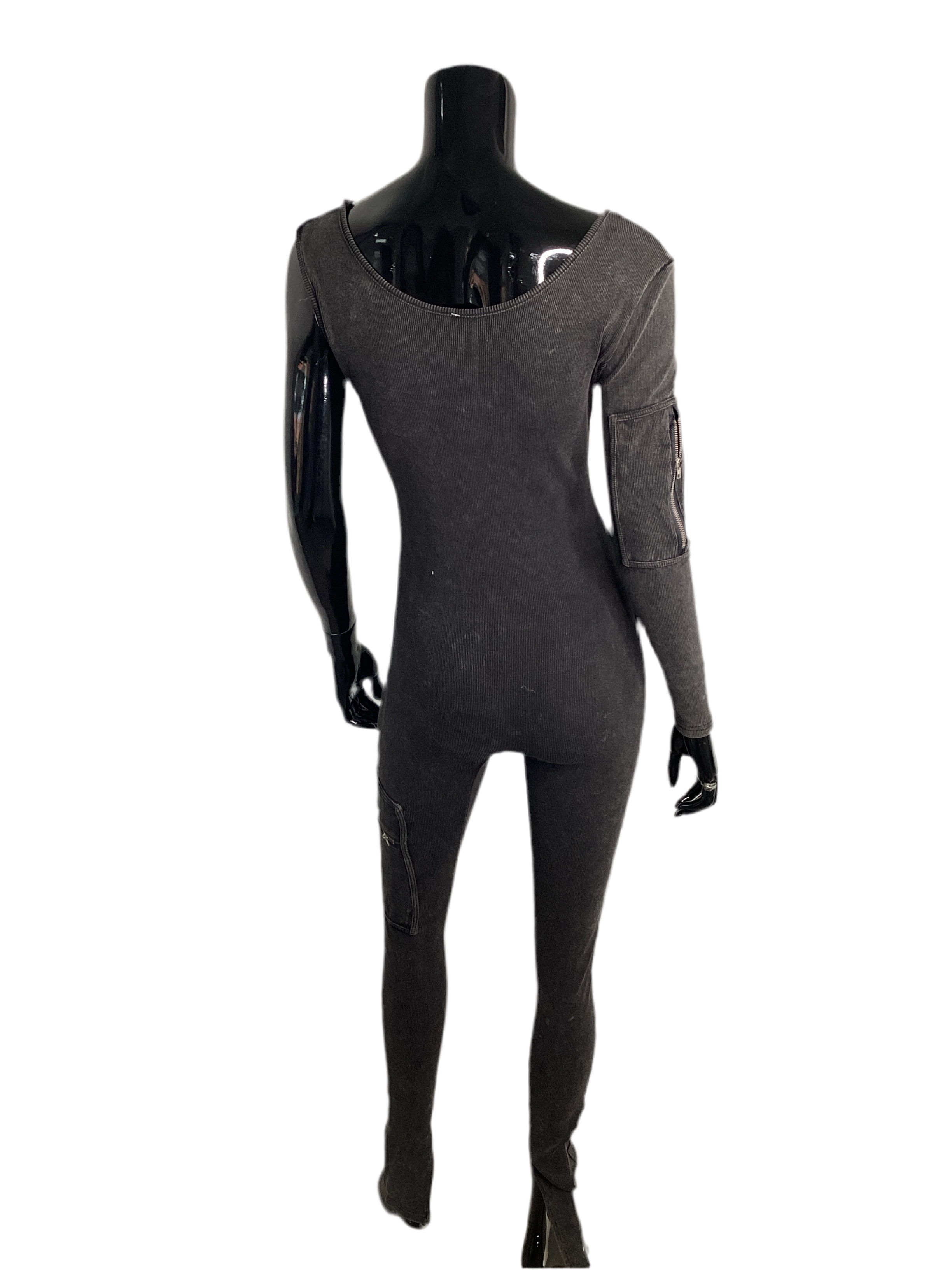 One Sleeve Cargo Washed Jumpsuit