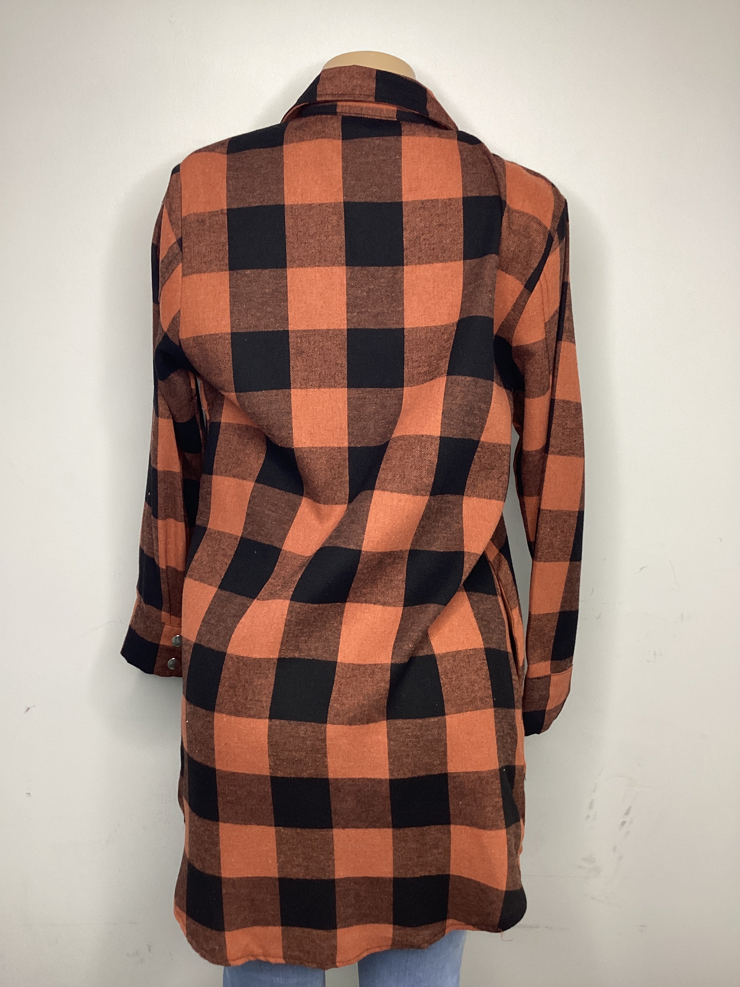 Turn Down Collar Plaid Shirt Coat - Closet Space