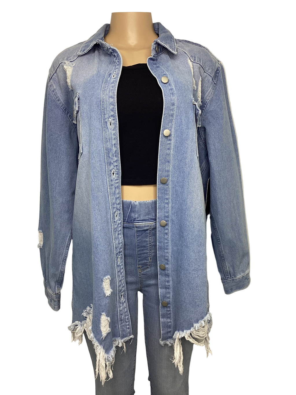 Curvy - Distressed Denim Shirt