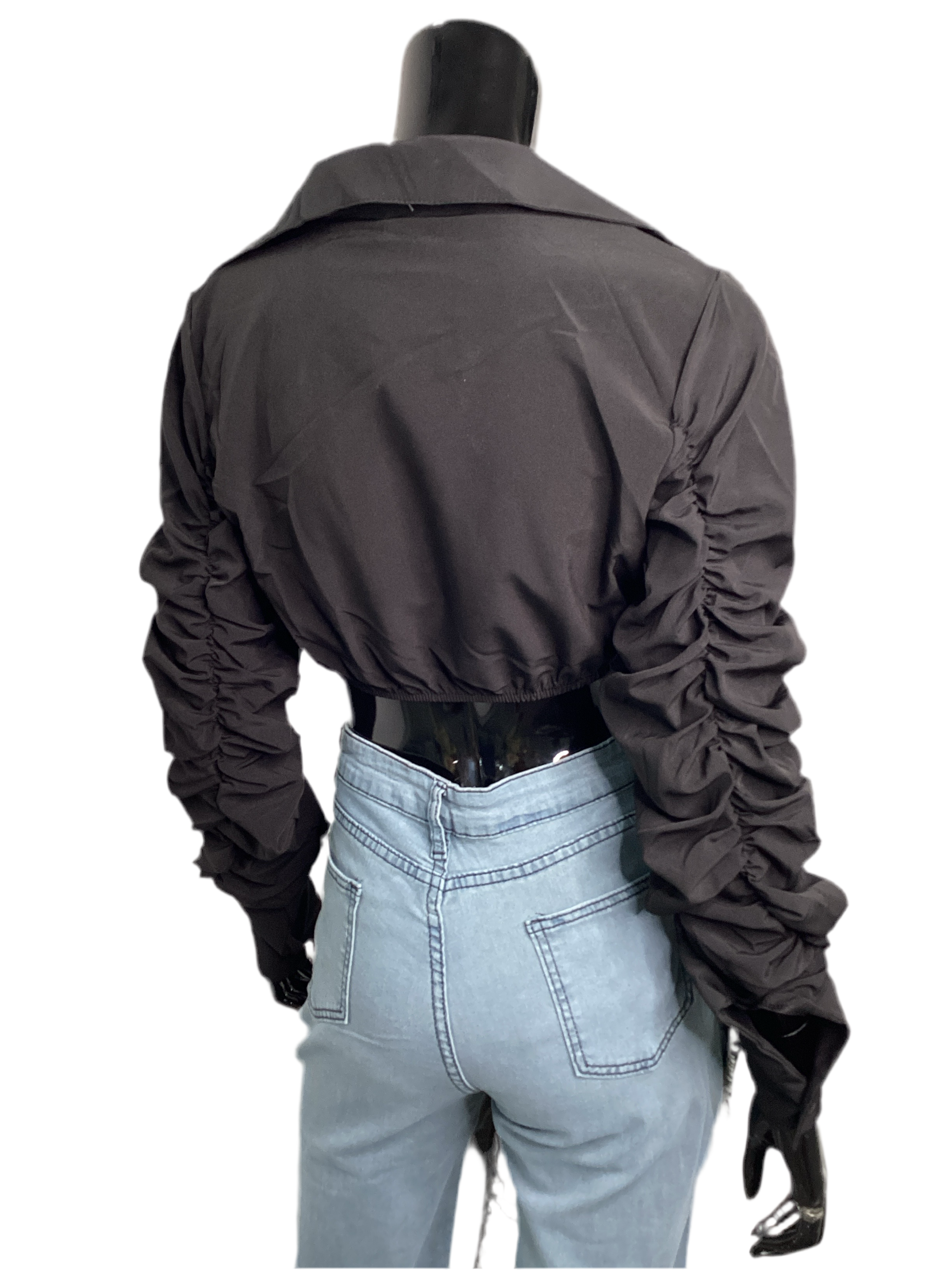 Cropped Collar Top With Stacked Sleeve