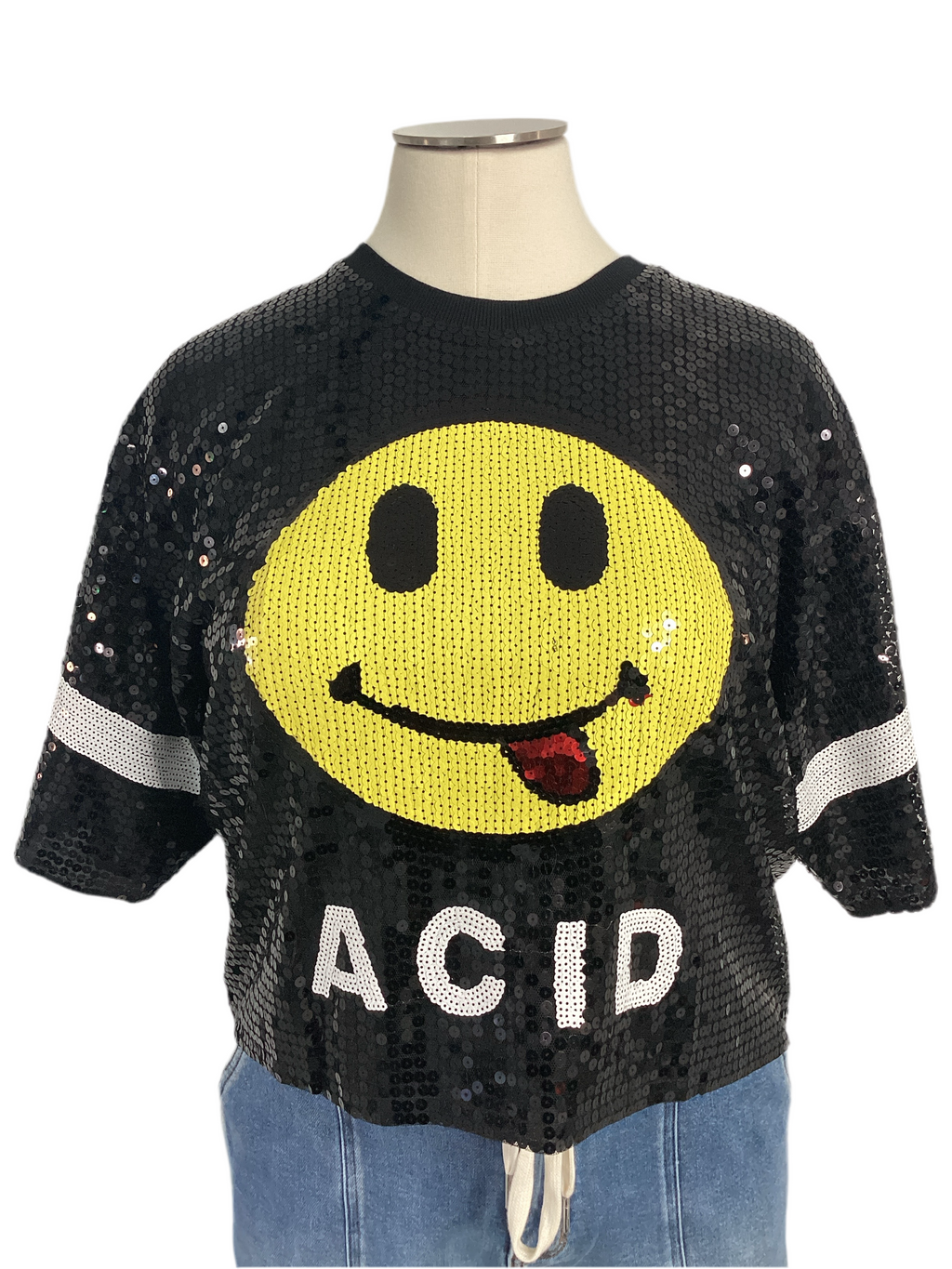 Smiley Sequins Cropped Oversized Top