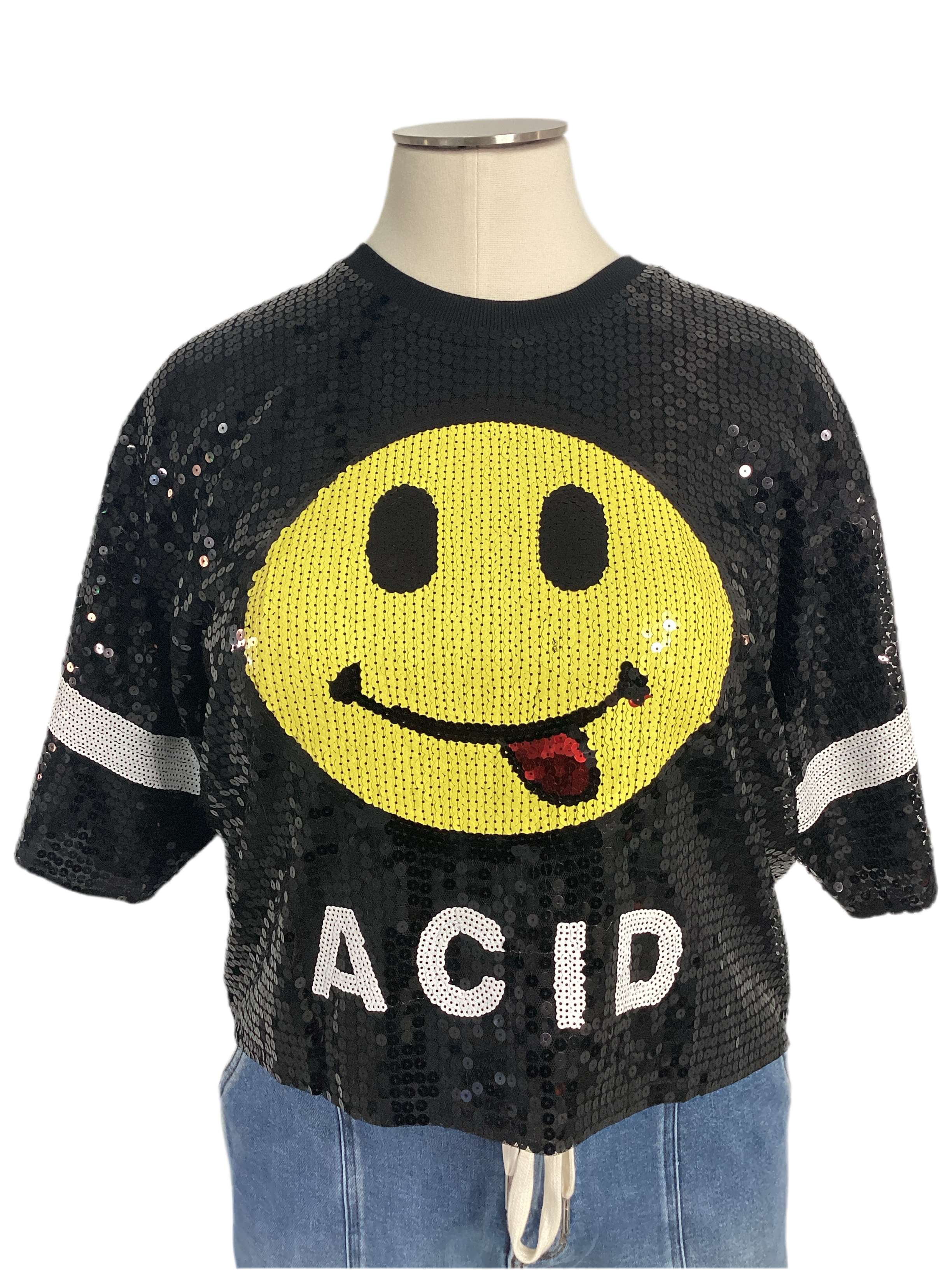 Smiley Sequins Cropped Oversized Top