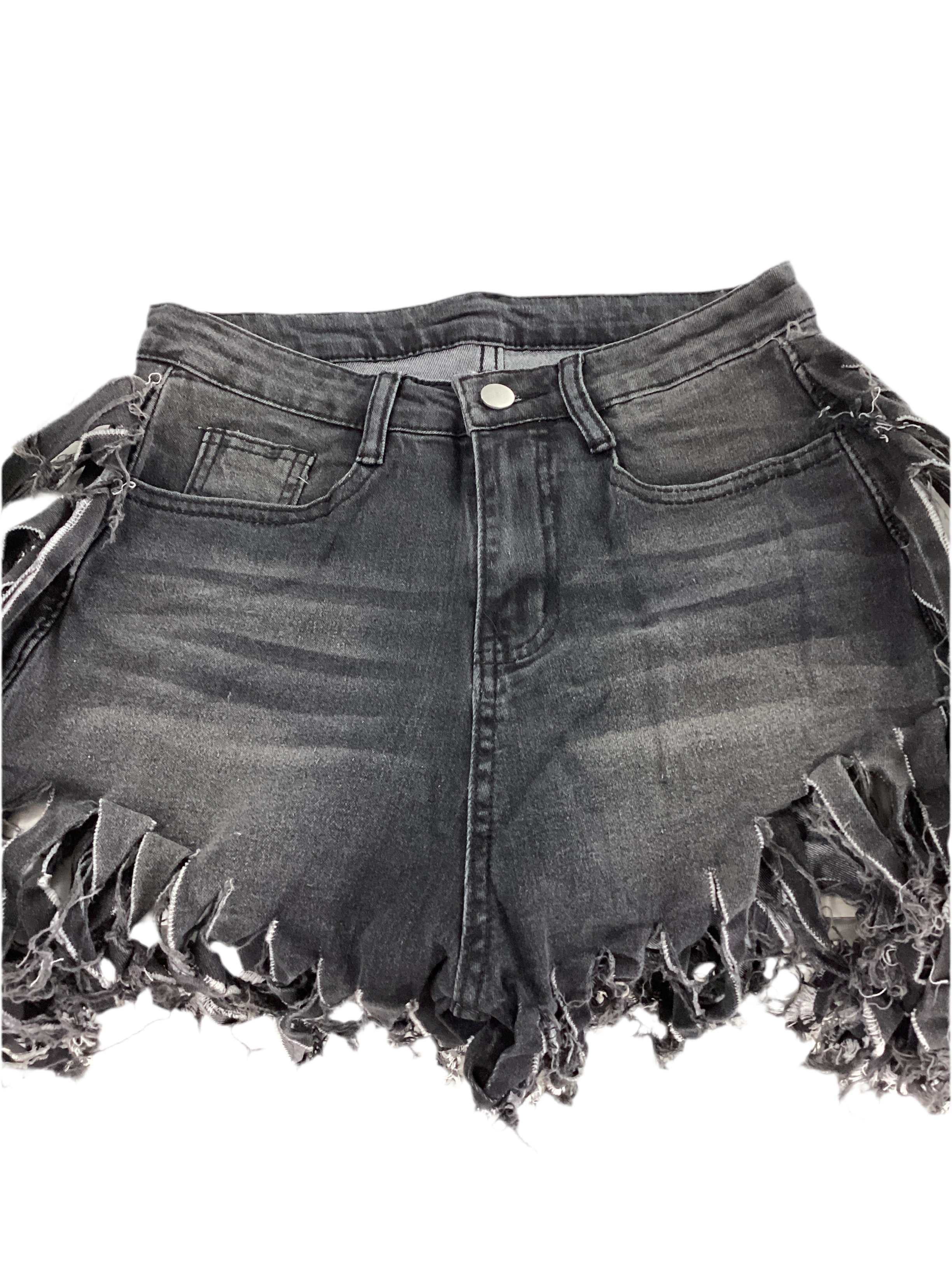 High Waisted Fringe Denim Short