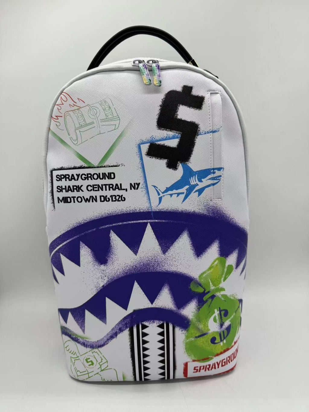 SPRAYGROUND - Shark Central Stencil White DLXSV Backpack