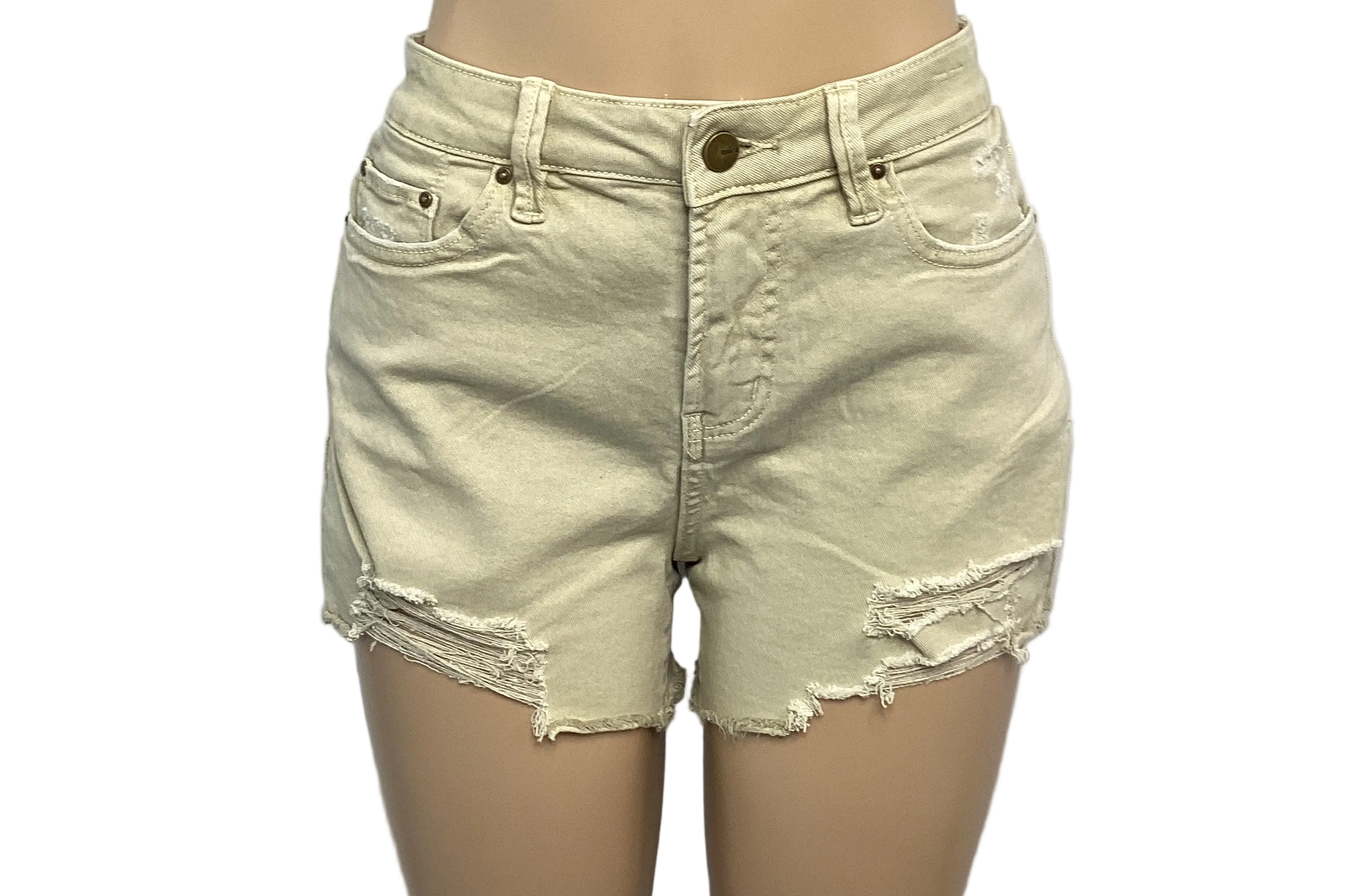 High Rise Ripped Denim Shorts