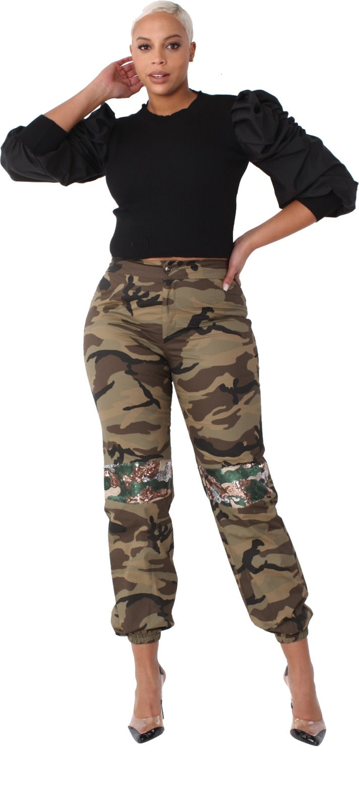 Curvy - Camouflage Pants with Sequins - Closet Space