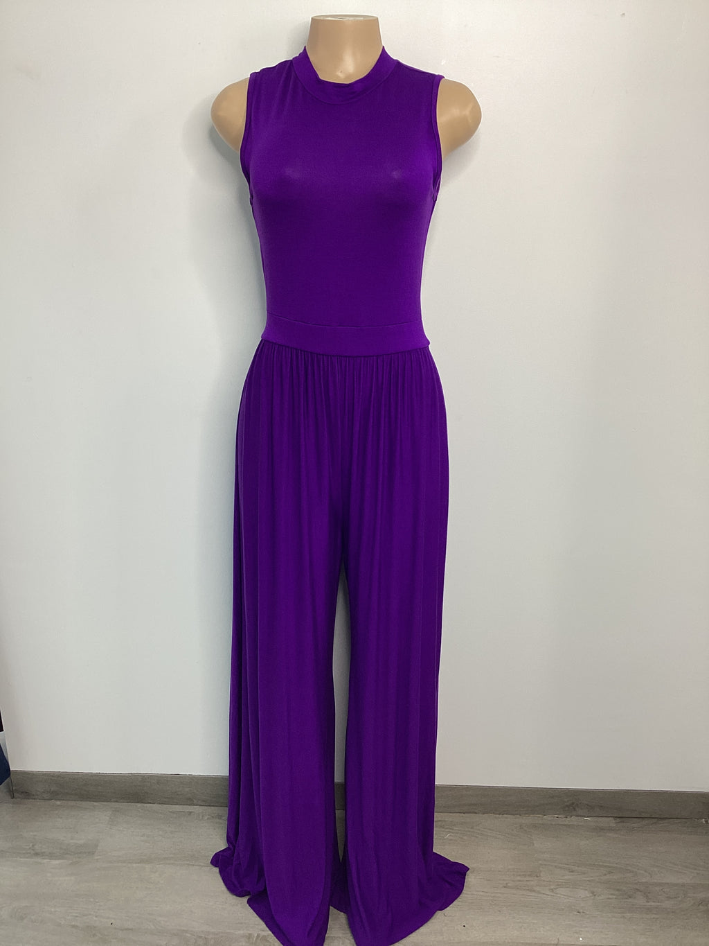 Solid Rayon Mock Neck Wide Pant Jumpsuit - Closet Space