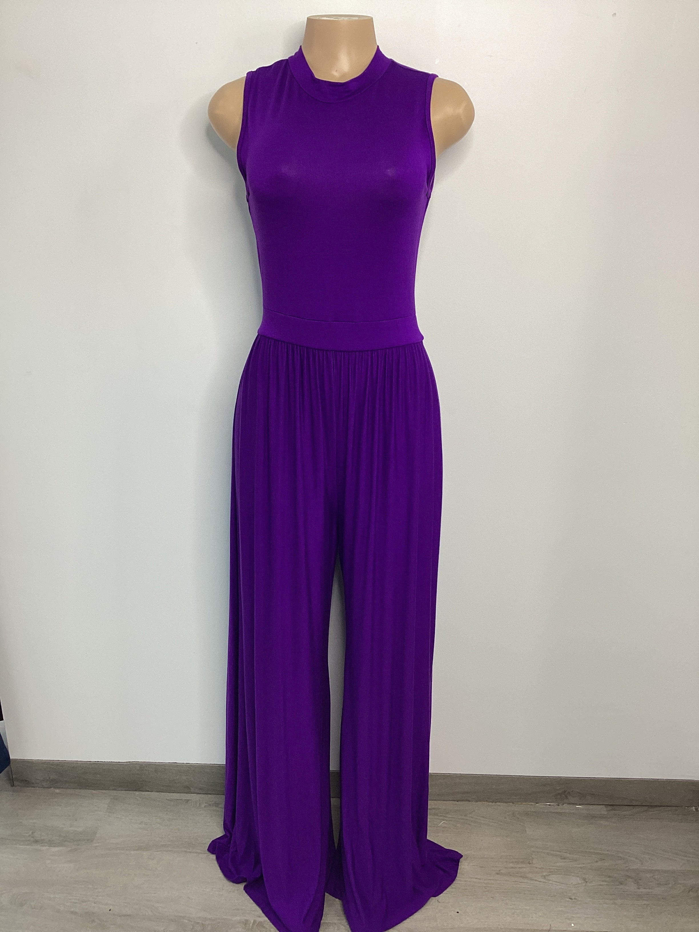 Solid Rayon Mock Neck Wide Pant Jumpsuit - Closet Space